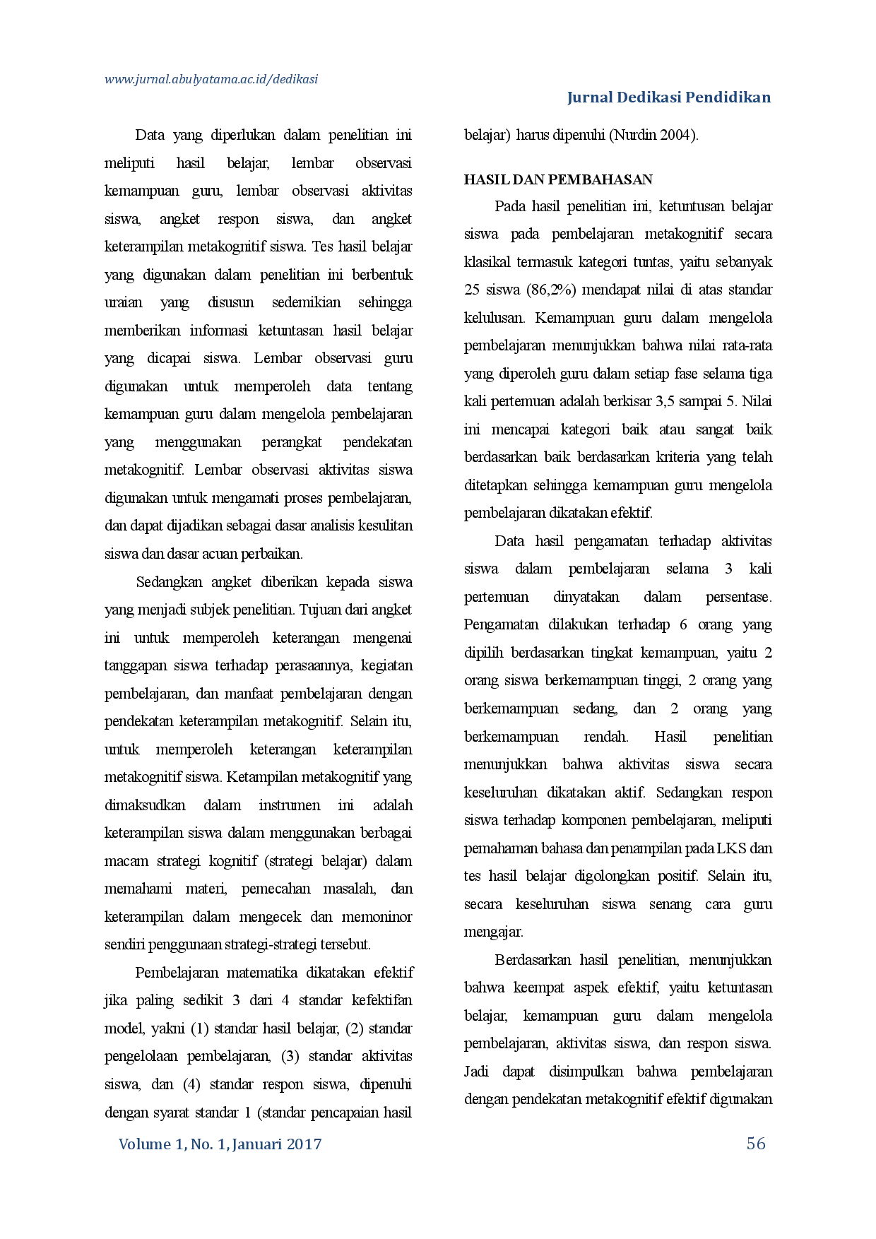 juris Pembelajaran Trigonometri Dengan Pendekatan Metakognitif Di Kelas X Sma Negeri 11 Banda Aceh