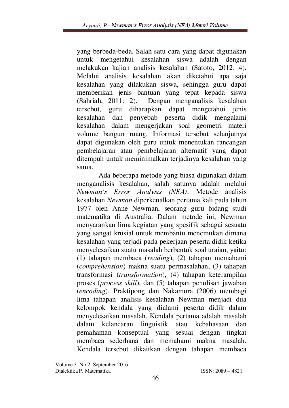 juris NEWMAN S ERROR ANALYSIS NEA MATERI VOLUME BANGUN RUANG KELAS V SD NEGERI DUKUHTURI 01 KECAMATAN BUMIAYU TAHUN PELAJARAN 2015 2016 Array