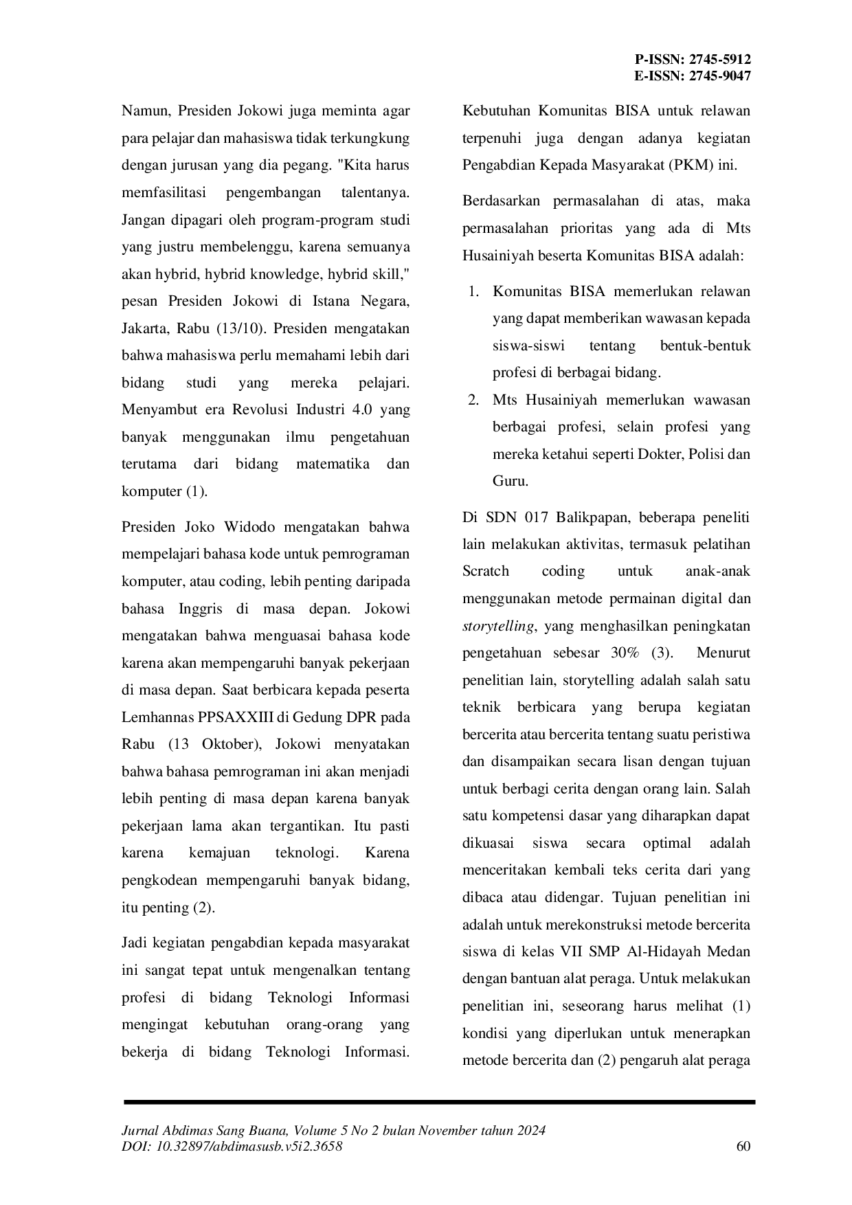 JURIS Penggunaan Storytelling Untuk Membantu Siswa Mts Husainiyah Cicalengka Mengenal Profesi Teknologi Informasi