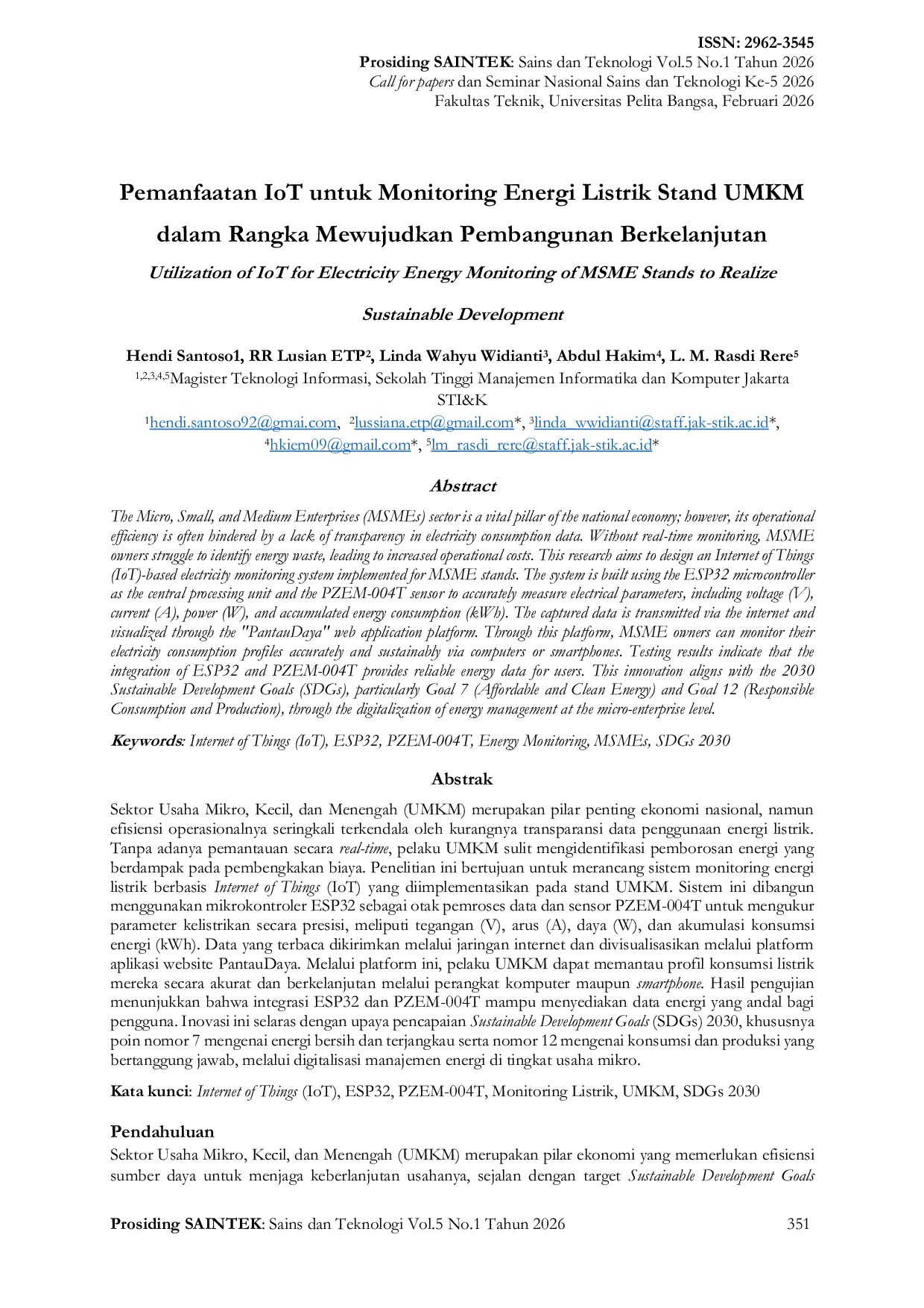 JURIS Pemanfaatan IoT untuk Monitoring Energi Listrik Stand UMKM dalam Rangka Mewujudkan Pembangunan Berkelanjutan