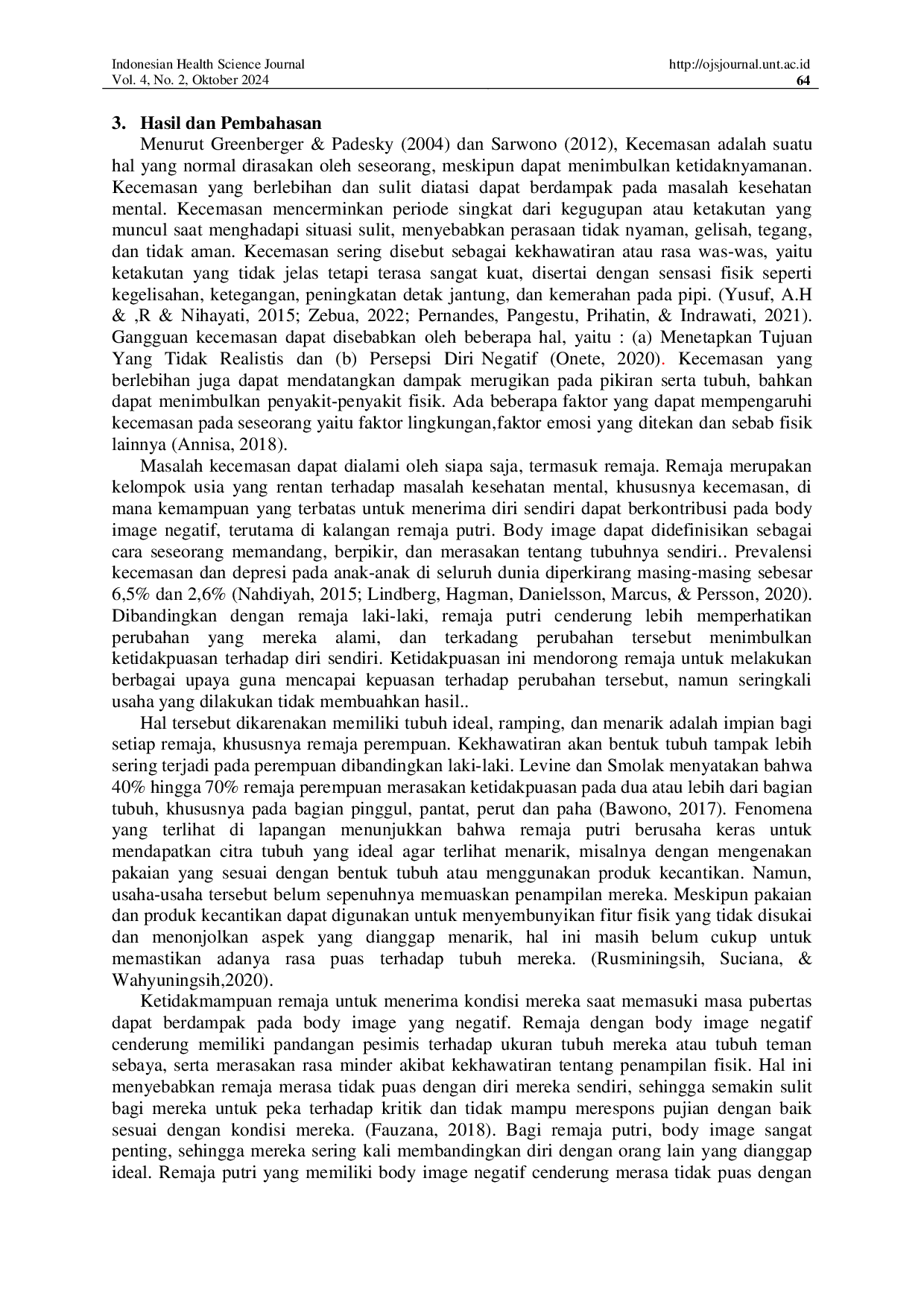 JURIS Body Image Negatif Berdampak Pada Kecemasan Remaja Putri di Masa Pubertas Literature Riview