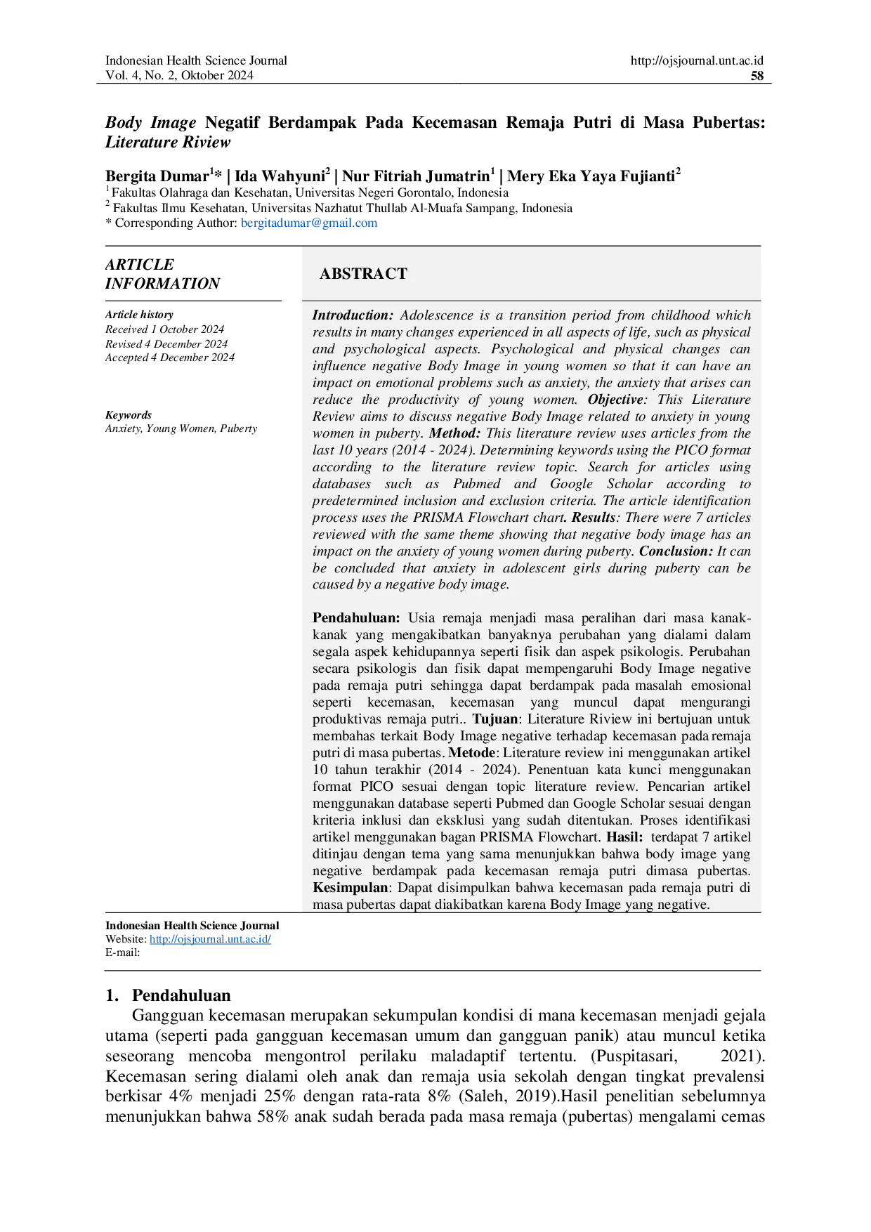 JURIS Body Image Negatif Berdampak Pada Kecemasan Remaja Putri di Masa Pubertas Literature Riview