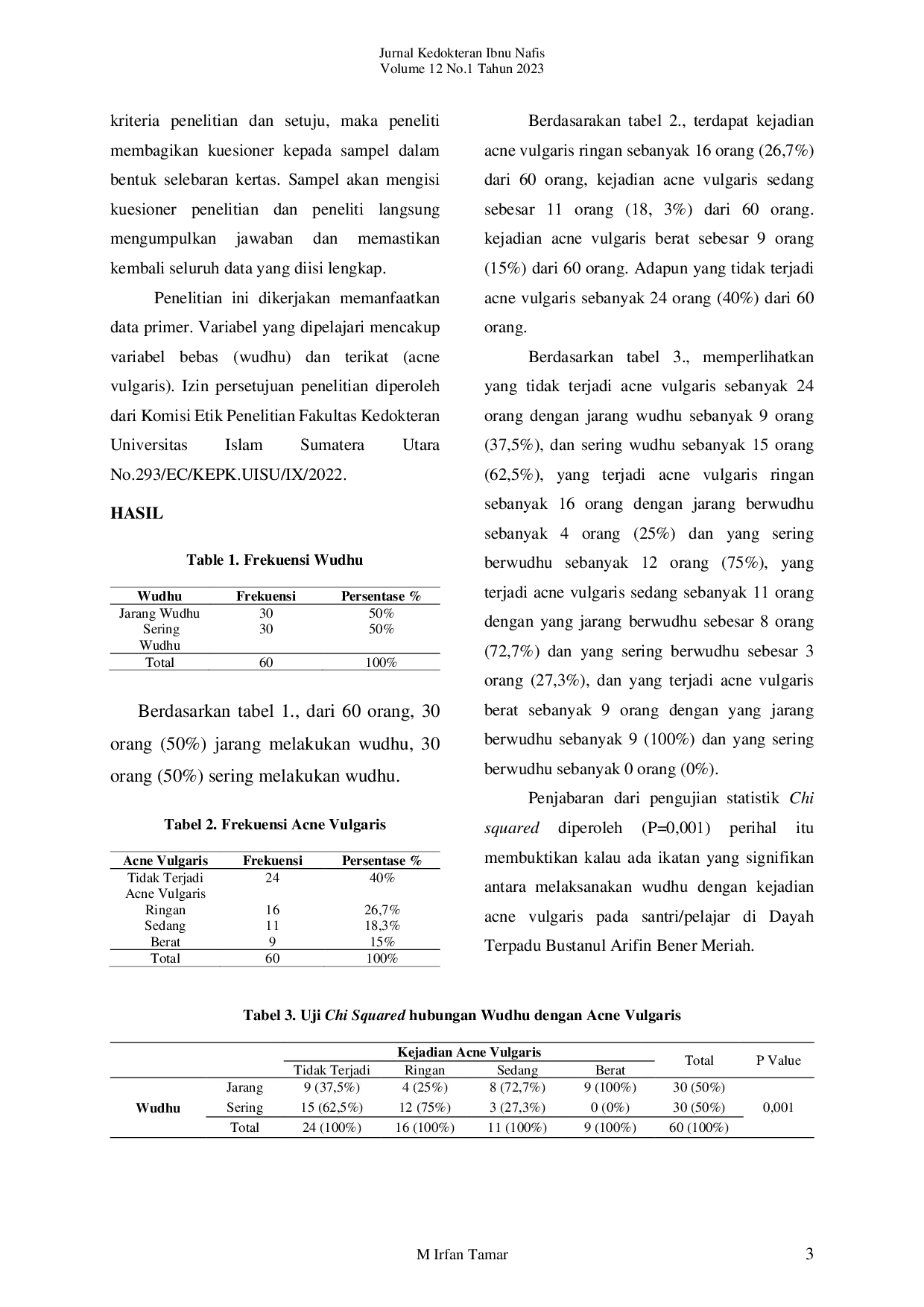 JURIS Pengaruh Wudhu Terhadap Acne Vulgaris Pada Santri Dayah Terpadu Bustanul Arifin Bener Meriah