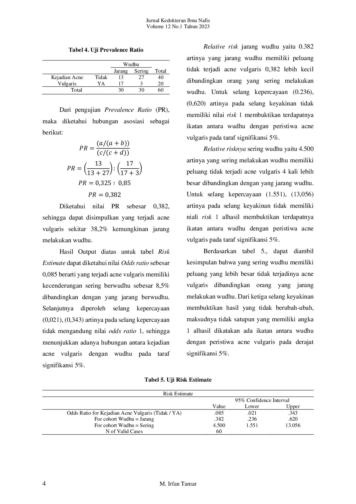 JURIS Pengaruh Wudhu Terhadap Acne Vulgaris Pada Santri Dayah Terpadu Bustanul Arifin Bener Meriah