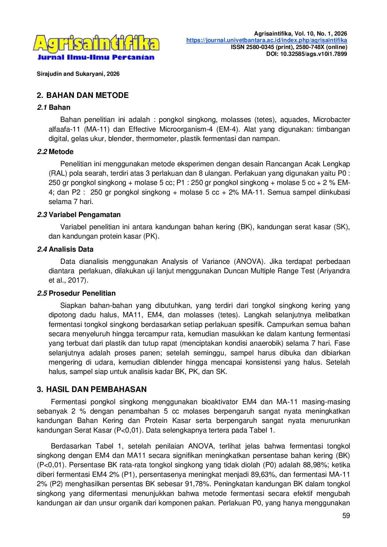 JURIS Kandungan Nutrisi Pongkol Singkong Pada Fermentasi Menggunakan Bioaktivator Em 4 Dan Ma 11