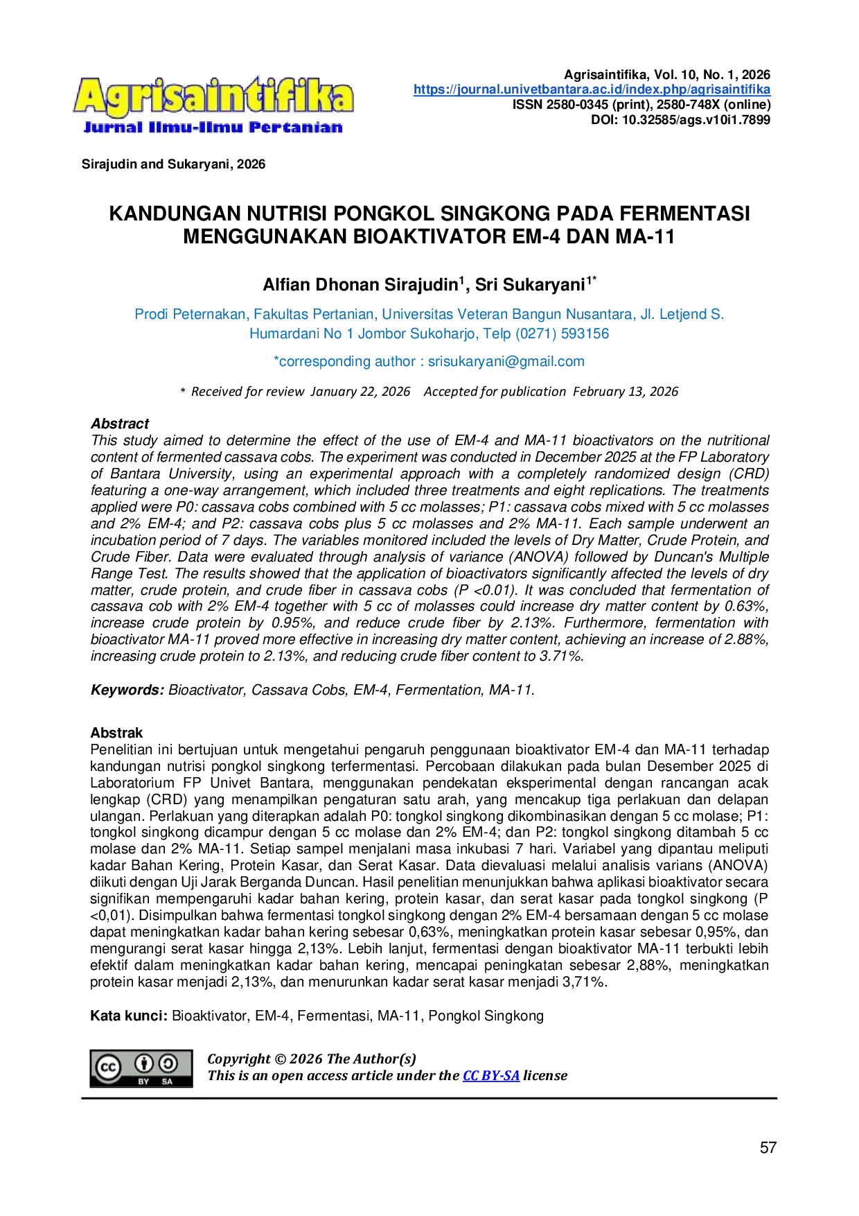 JURIS Kandungan Nutrisi Pongkol Singkong Pada Fermentasi Menggunakan Bioaktivator Em 4 Dan Ma 11
