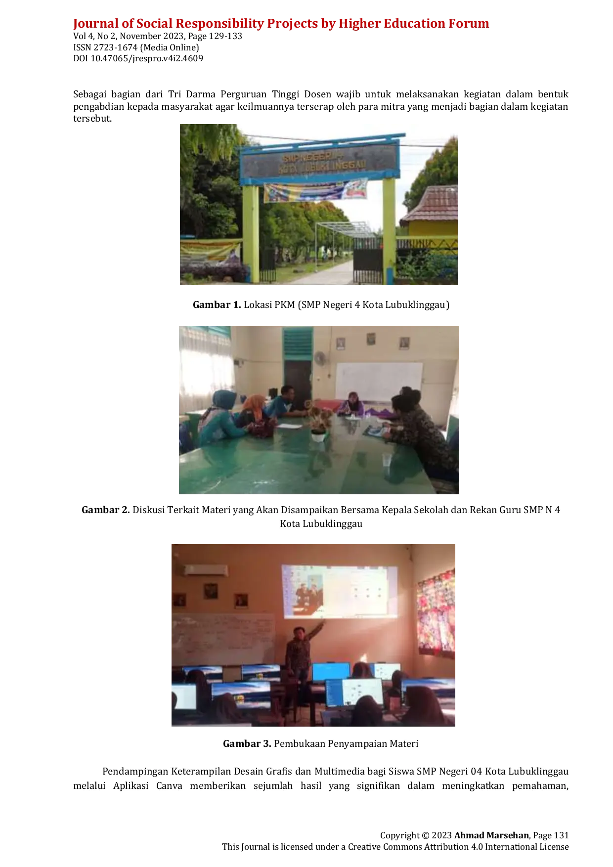 JURIS Pendampingan Keterampilan Desain Grafis dan Multimedia bagi Siswa SMP Negeri 04 Kota Lubuklinggau melalui Aplikasi Canva