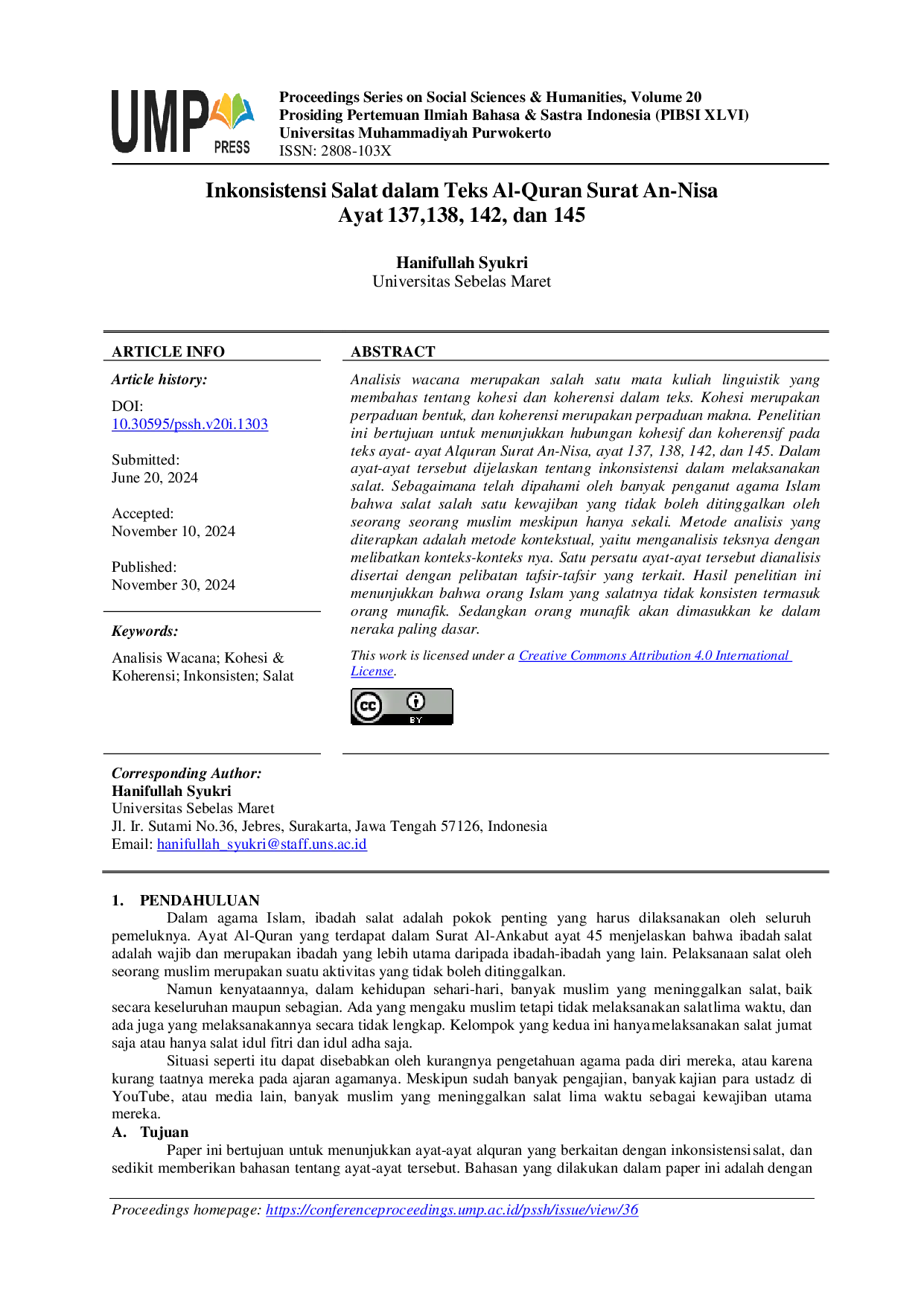 JURIS Inkonsistensi Salat dalam Teks Al Quran Surat An Nisa Ayat 137 138 142 dan 145