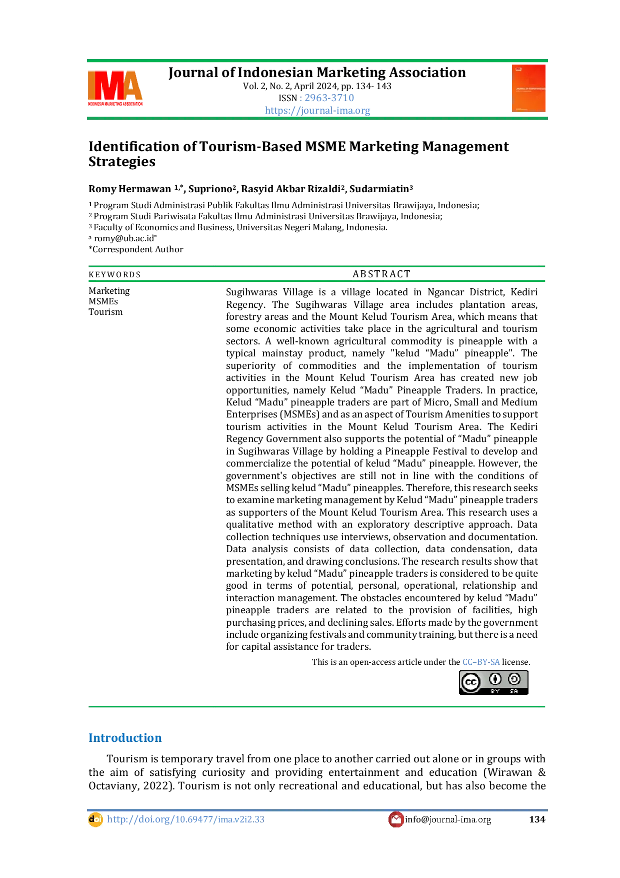 JURIS Identification of Tourism Based MSME Marketing Management Strategies