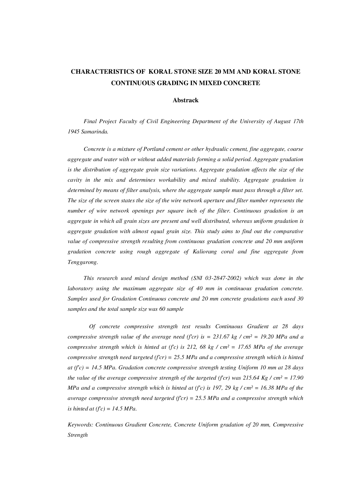 JURIS Karakteristik Batu Koral Ukuran 20 Mm Dan Batu Koral Gradasi Menerus Pada Campuran Beton