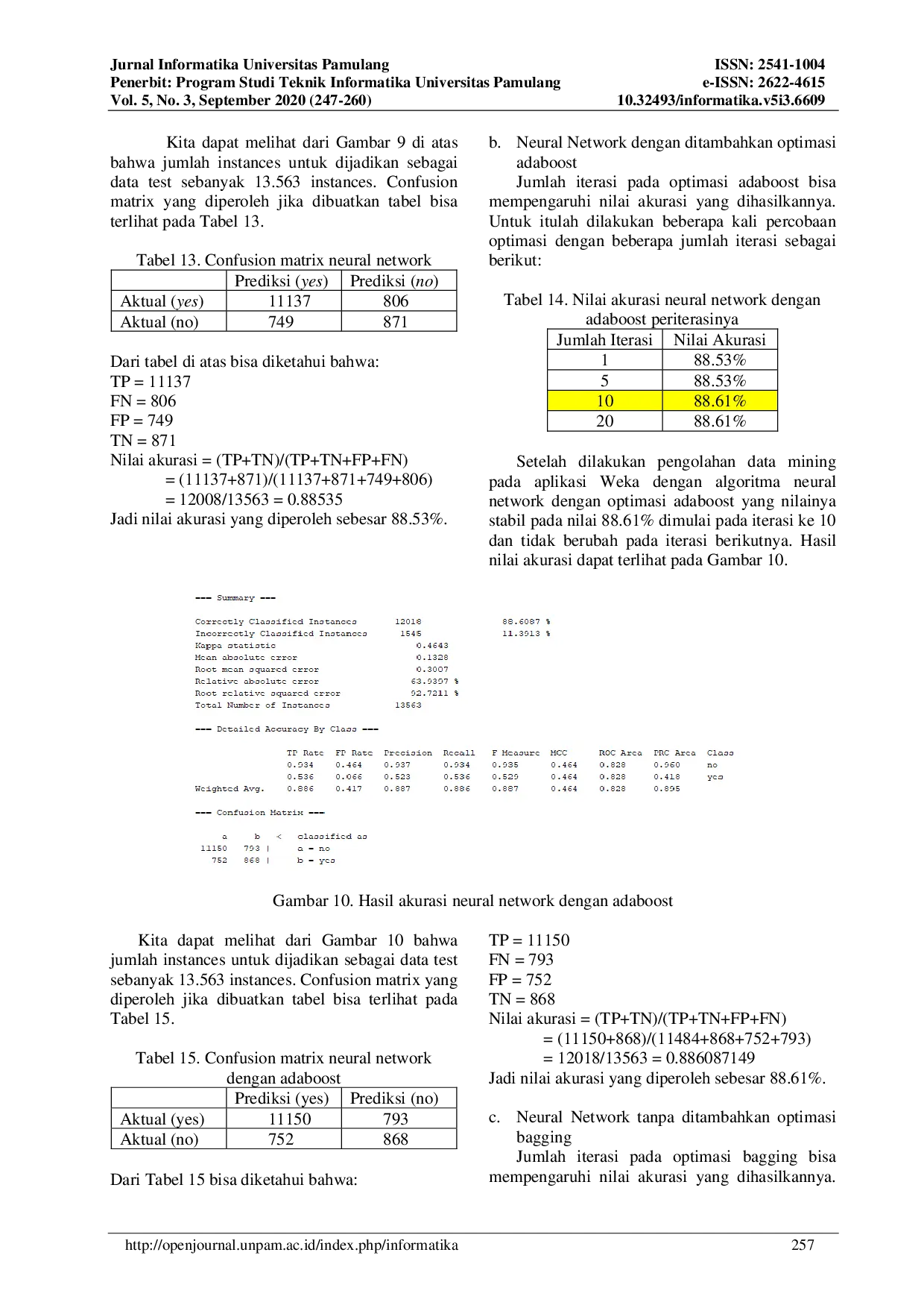 JURIS Analisis Optimasi Algoritma Klasifikasi Support Vector Machine Decision Trees dan Neural Network Menggunakan Adaboost dan Bagging