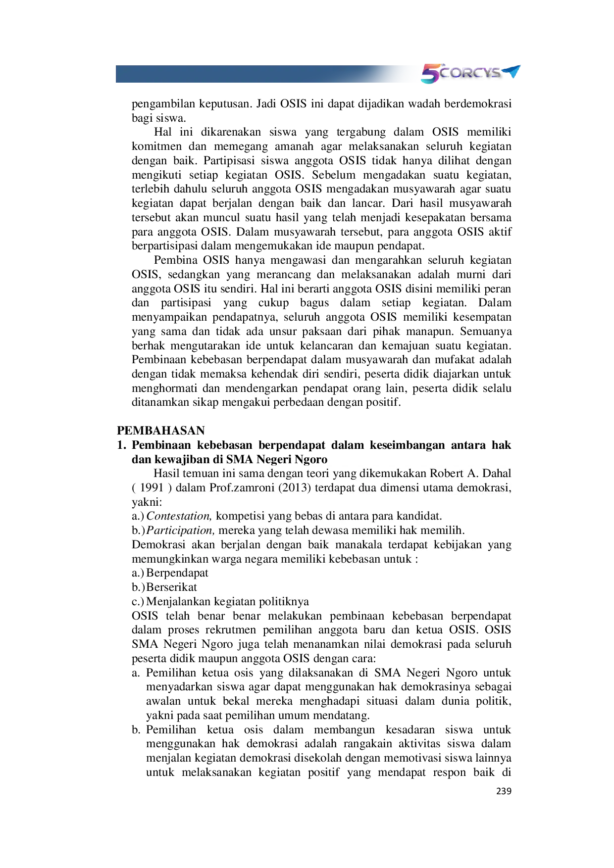 JURIS Kebebasan Berpendapat Organisasi Siswa Intra Sekolah OSIS di SMA Negeri Ngoro