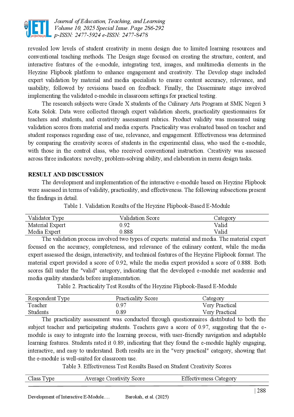 juris Development of Interactive E Module Based on Heyzine Flipbook to Enhance Student Creativity in Basic Culinary Subjects