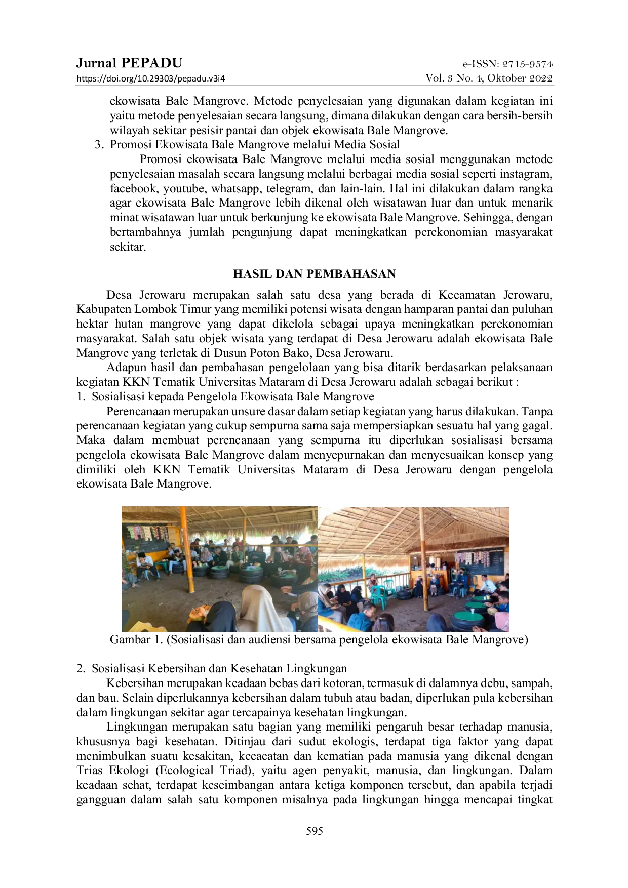 JURIS Sosialisasi Pengembangan Ekowisata Bale Mangrove di Dusun Poton Bako Sebagai Upaya Peningkatan Ekonomi Masyarakat di Desa Jerowaru Kabupaten Lombok Timur