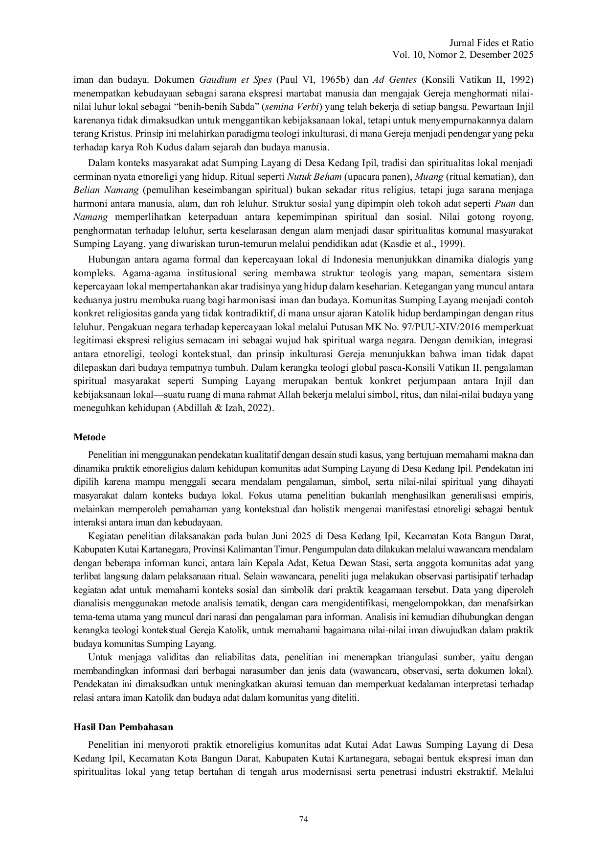 JURIS Praktik Etnoreligi Komunitas Adat Sumping Layang Dalam Perspektif Teologi Kontekstual