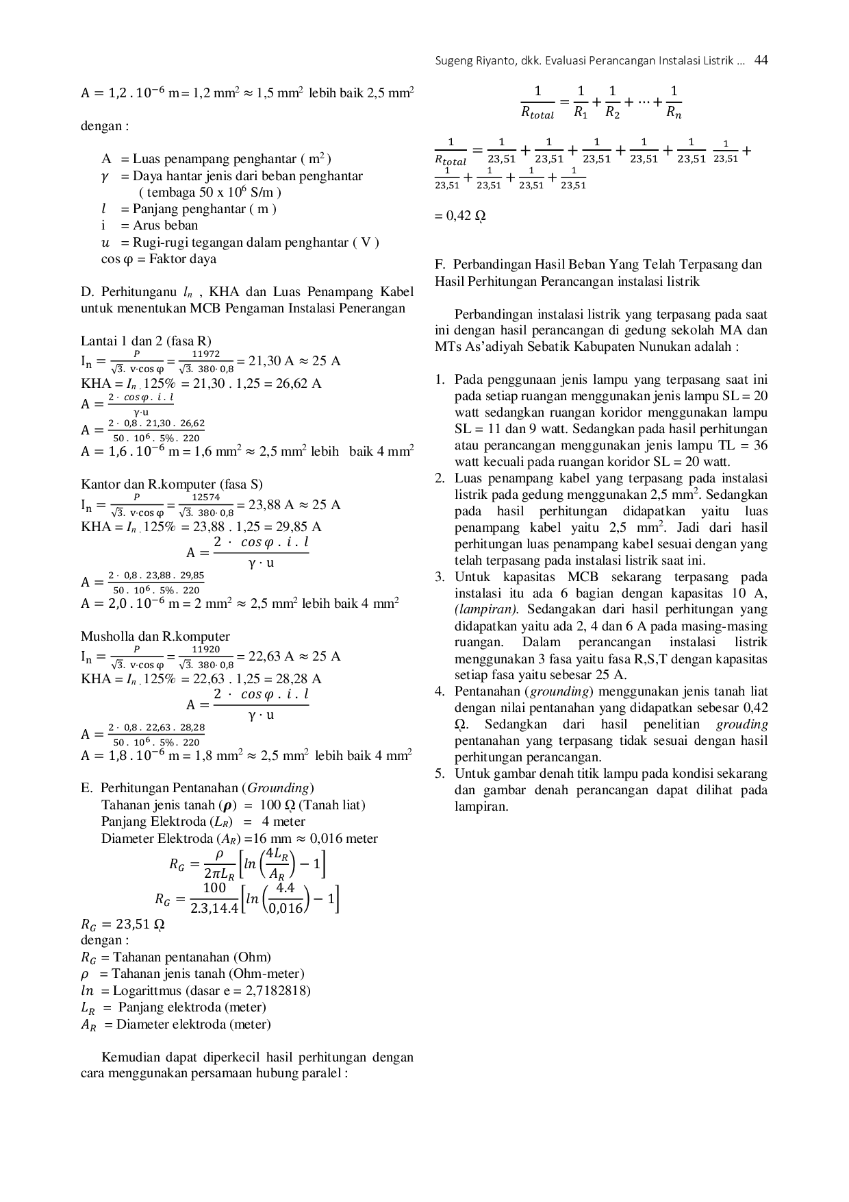 JURIS EVALUASI PERANCANGAN INSTALASI LISTRIK PADA GEDUNG SEKOLAH MA DAN MTs AS ADIYAH SEBATIK KABUPATEN NUNUKAN