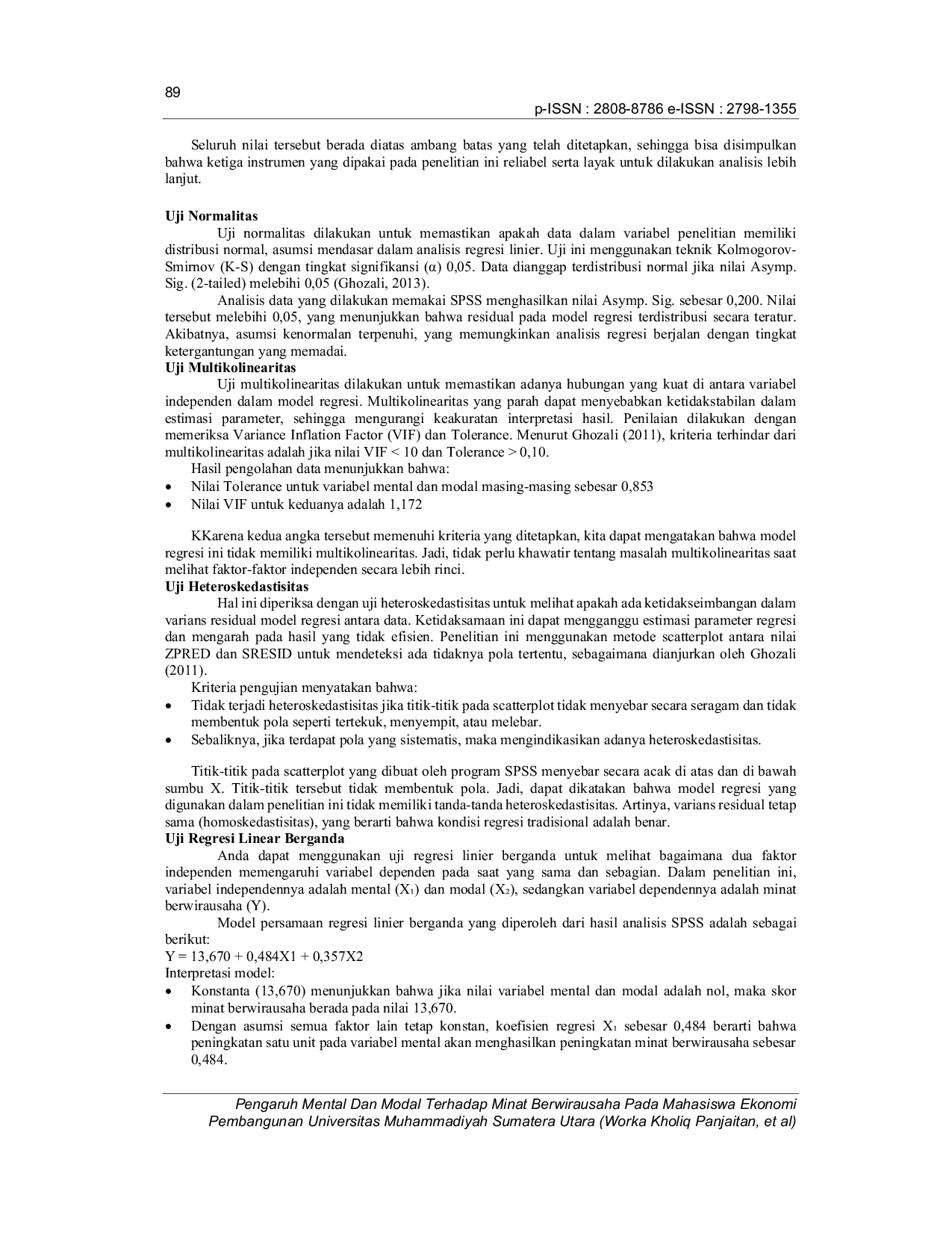 JURIS Pengaruh Mental Dan Modal Terhadap Minat Berwirausaha Pada Mahasiswa Ekonomi Pembangunan Universitas Muhammadiyah Sumatera Utara