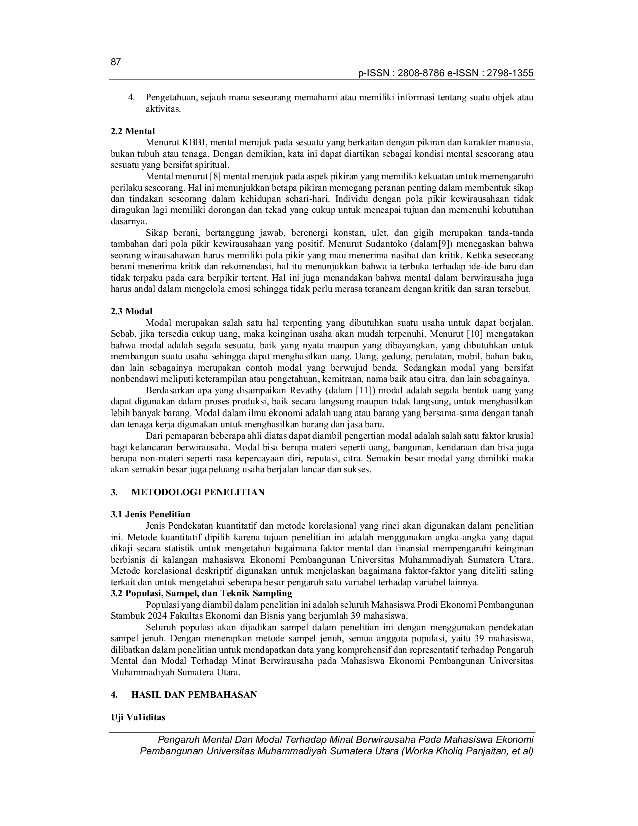JURIS Pengaruh Mental Dan Modal Terhadap Minat Berwirausaha Pada Mahasiswa Ekonomi Pembangunan Universitas Muhammadiyah Sumatera Utara