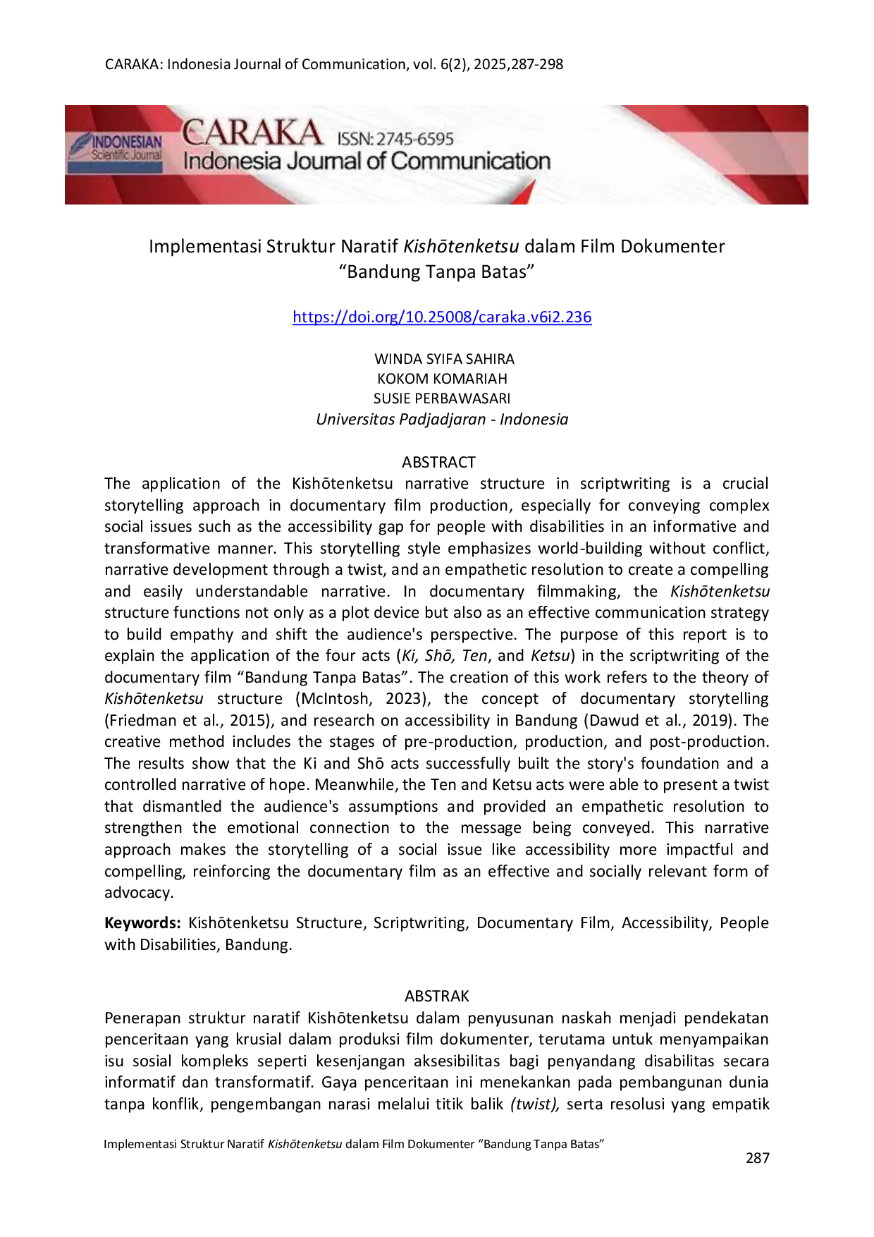 JURIS Implementasi Struktur Naratif Kishotenketsu Dalam Film Dokumenter Bandung Tanpa Batas