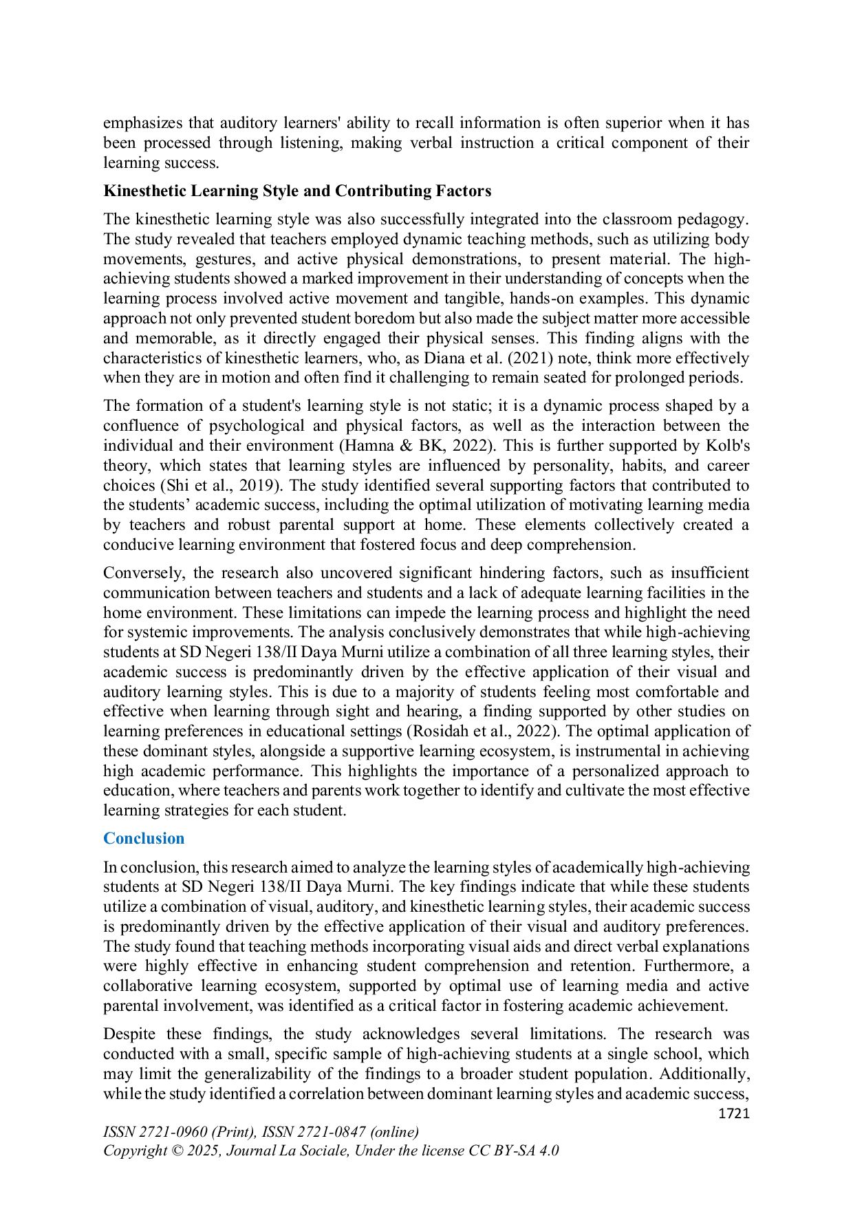 JURIS Analysis of Learning Styles of Academically Achieving Students