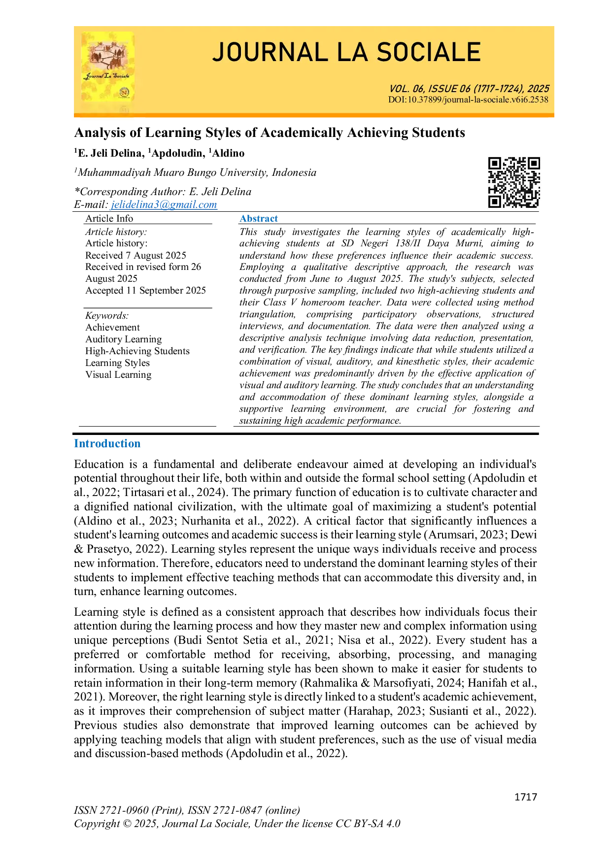 JURIS Analysis of Learning Styles of Academically Achieving Students