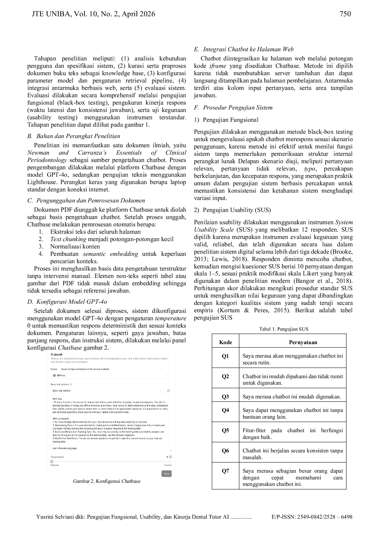 JURIS Pengujian Fungsional Usability dan Kinerja Dental Tutor AI sebagai Alat Bantu Belajar Periodonsia