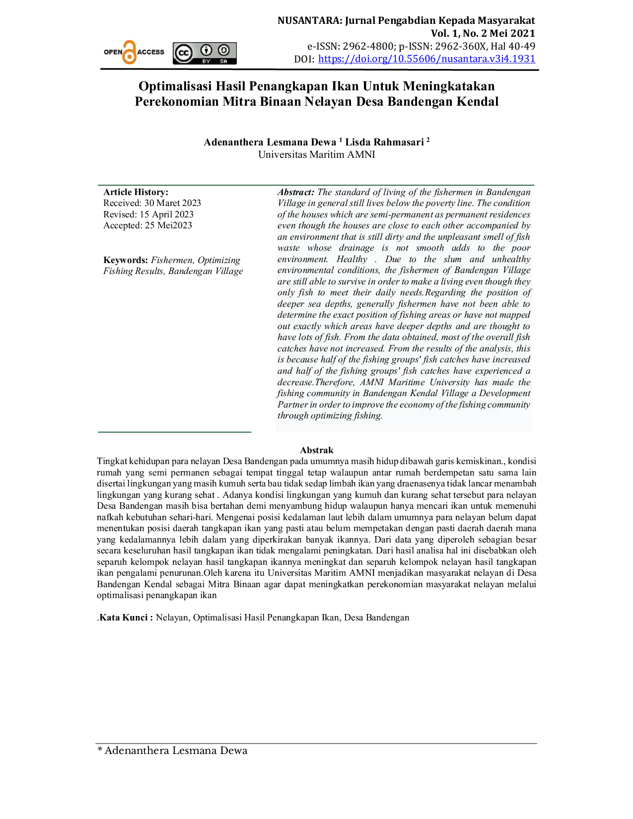 JURIS Optimalisasi Hasil Penangkapan Ikan Untuk Meningkatakan Perekonomian Mitra Binaan Nelayan Desa Bandengan Kendal