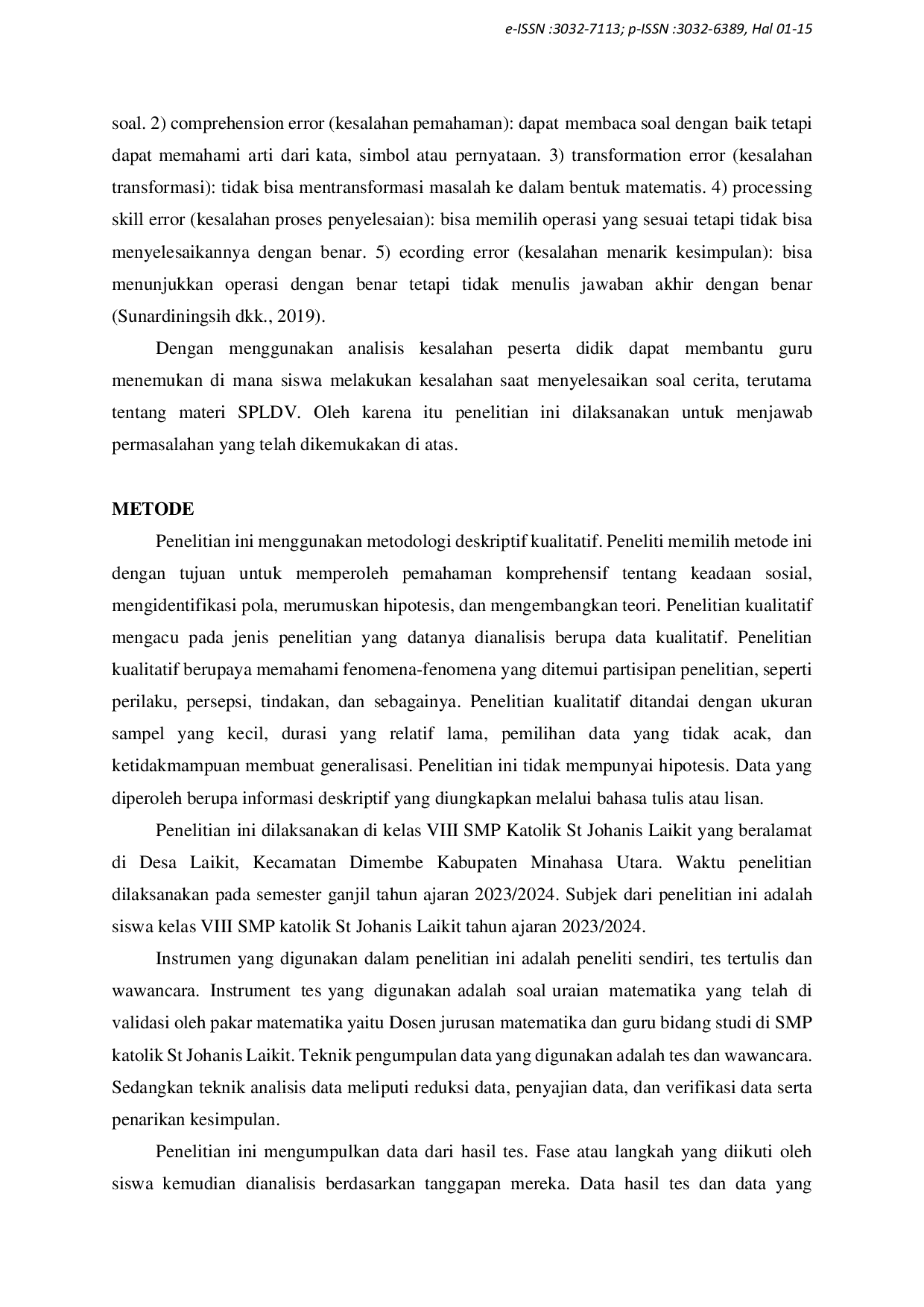 JURIS Kesalahan Siswa Dalam Menyelesaikan Soal Cerita Suatu Analisis Berdasarkan Prosedur Newman Pada Materi Spldv