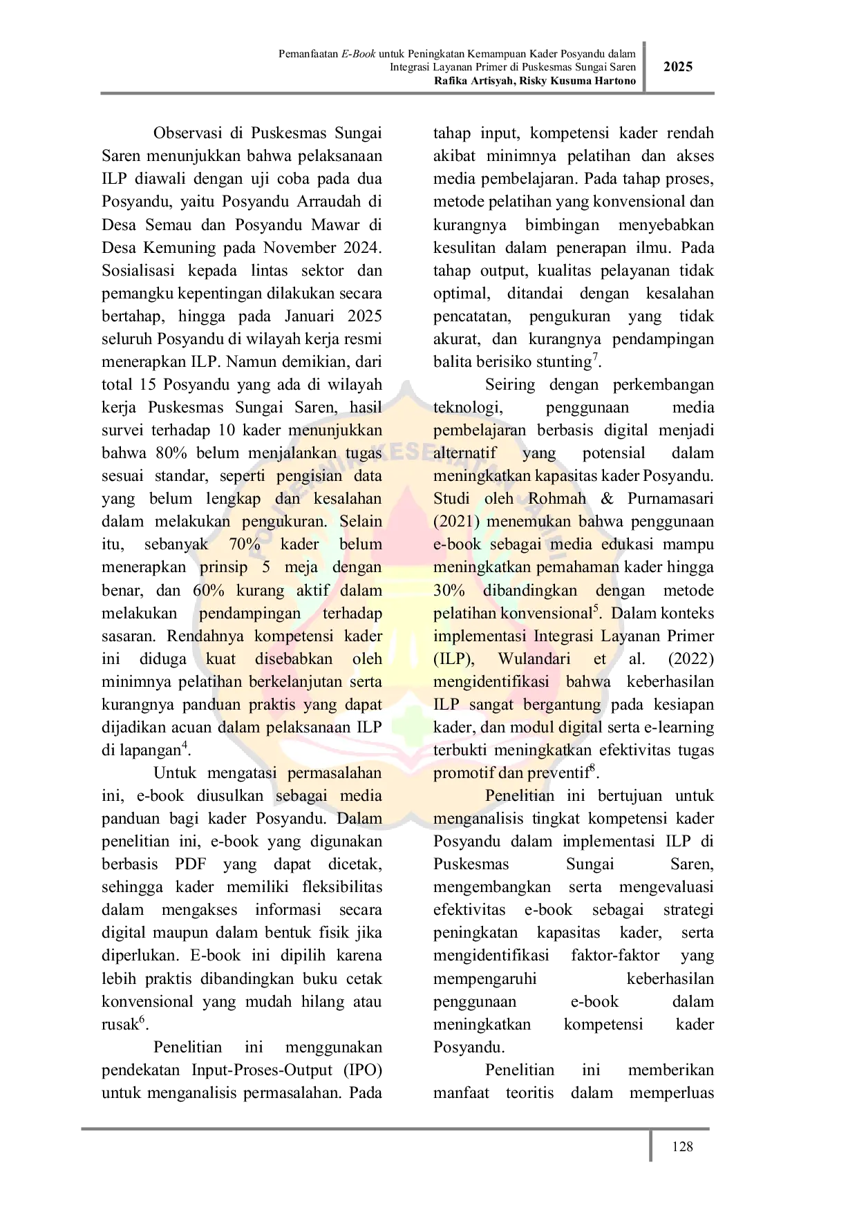 JURIS Pemanfaatan E Book untuk Peningkatan Kemampuan Kader Posyandu dalam Integrasi Layanan Primer di Puskesmas Sungai Saren