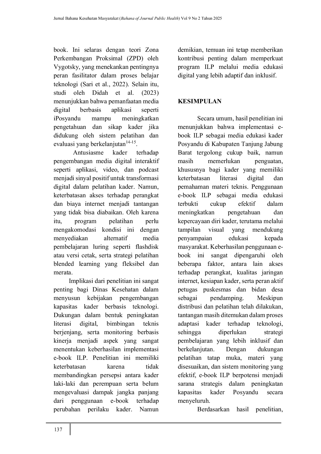 JURIS Pemanfaatan E Book untuk Peningkatan Kemampuan Kader Posyandu dalam Integrasi Layanan Primer di Puskesmas Sungai Saren