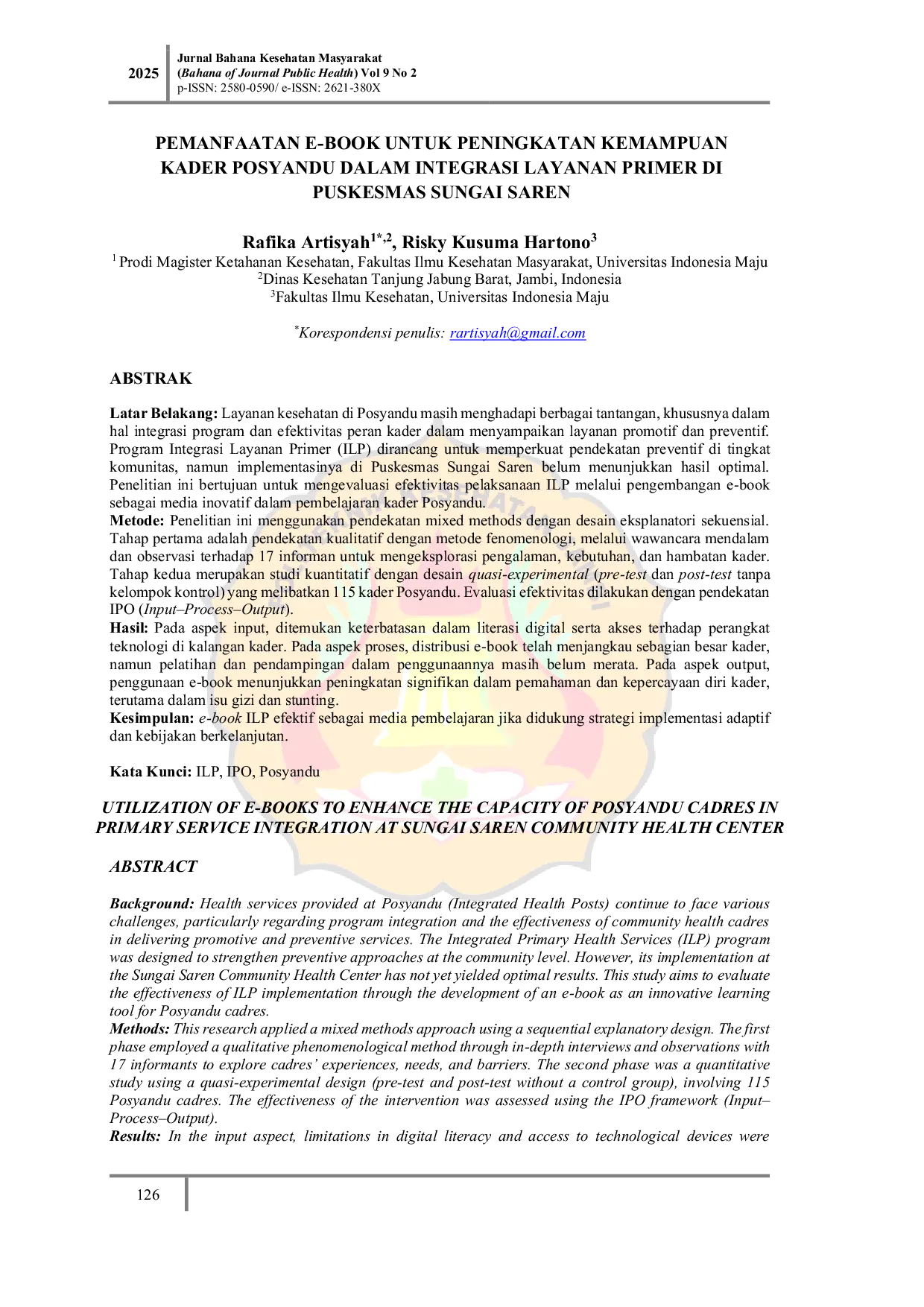 JURIS Pemanfaatan E Book untuk Peningkatan Kemampuan Kader Posyandu dalam Integrasi Layanan Primer di Puskesmas Sungai Saren