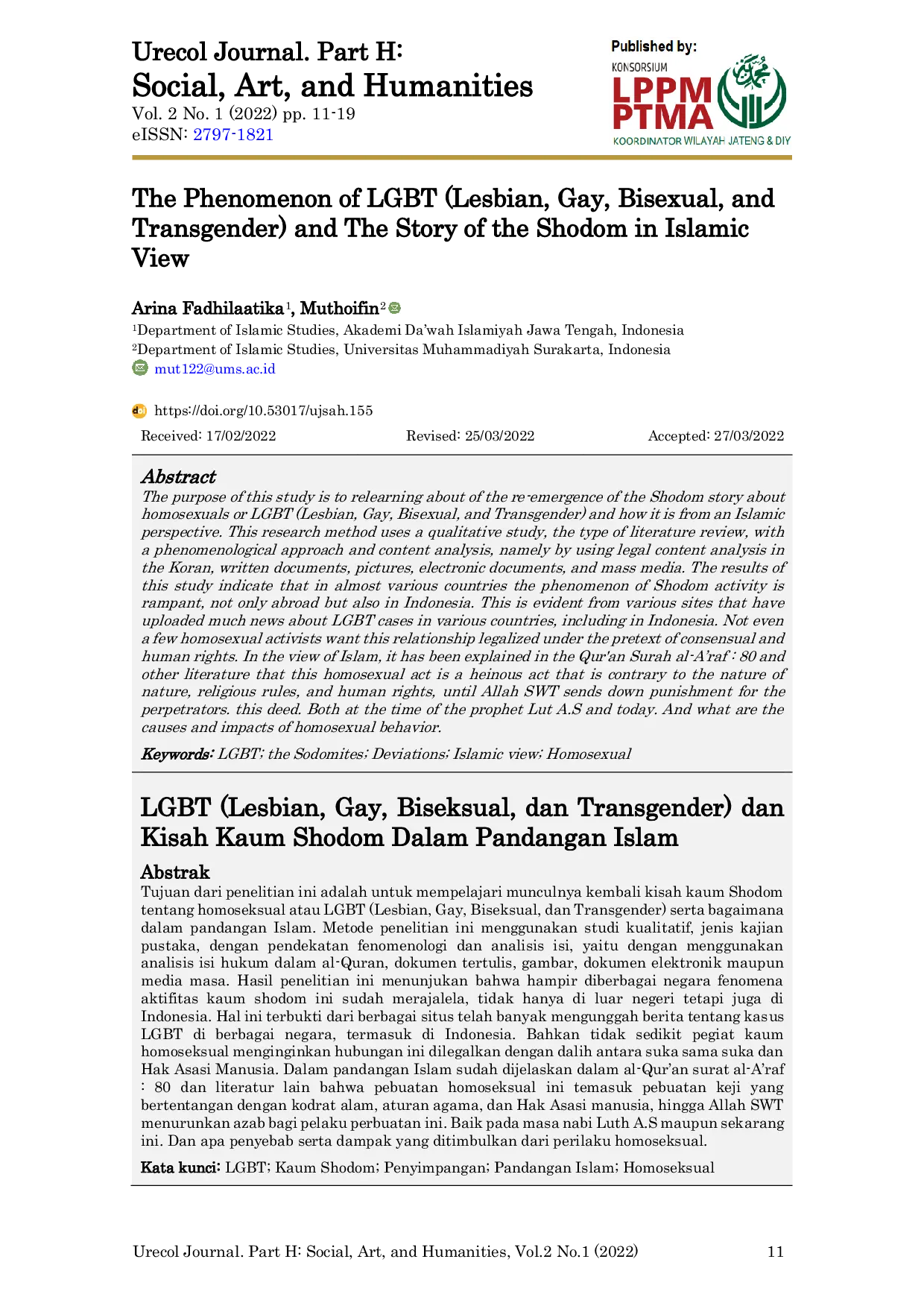 JURIS The Phenomenon of LGBT Lesbian Gay Bisexual and Transgender and The Story of the Shodom in Islamic View