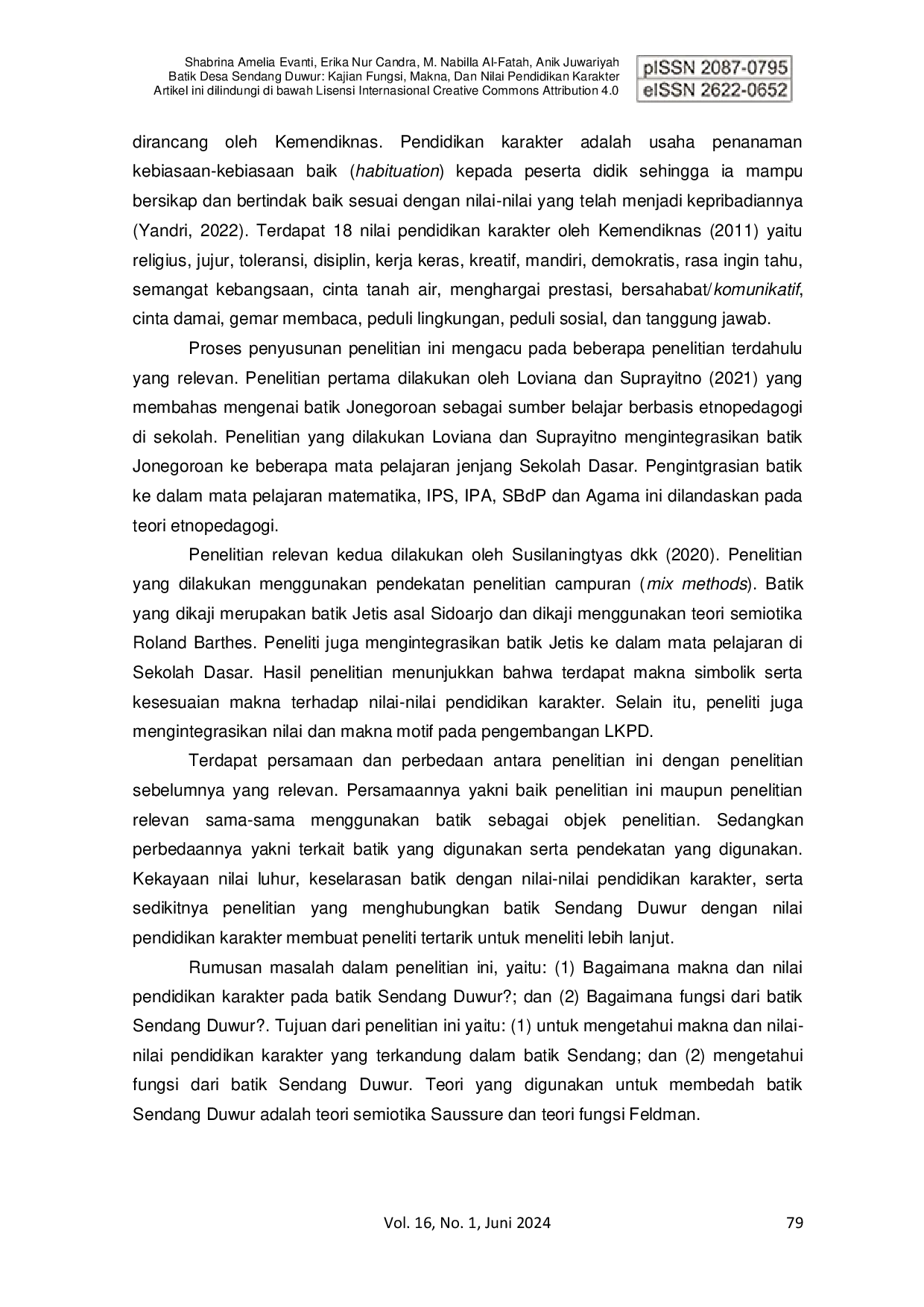 JURIS Batik Desa Sendang Duwur Kajian Fungsi Makna Dan Nilai Pendidikan Karakter