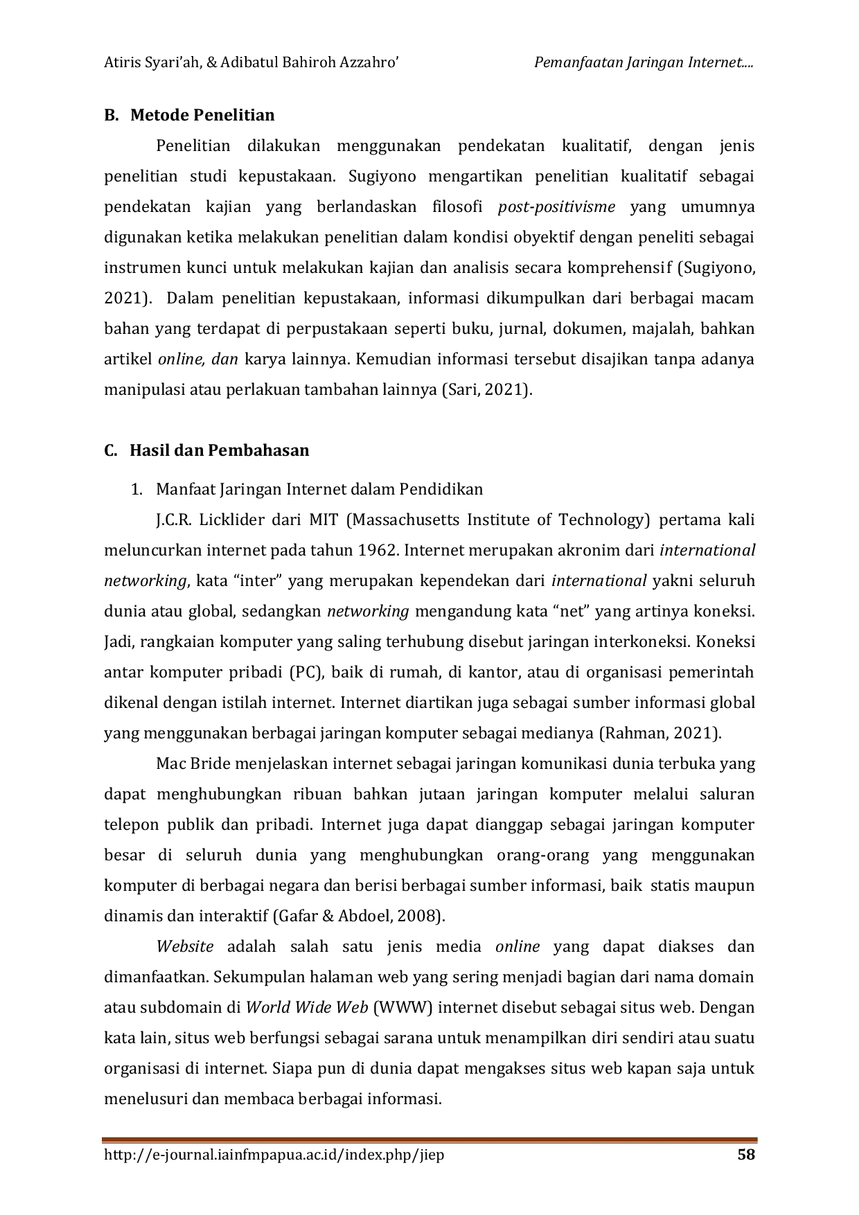 JURIS Pemanfaatan Jaringan Internet pada Learning Management System dalam Pendidikan Islam