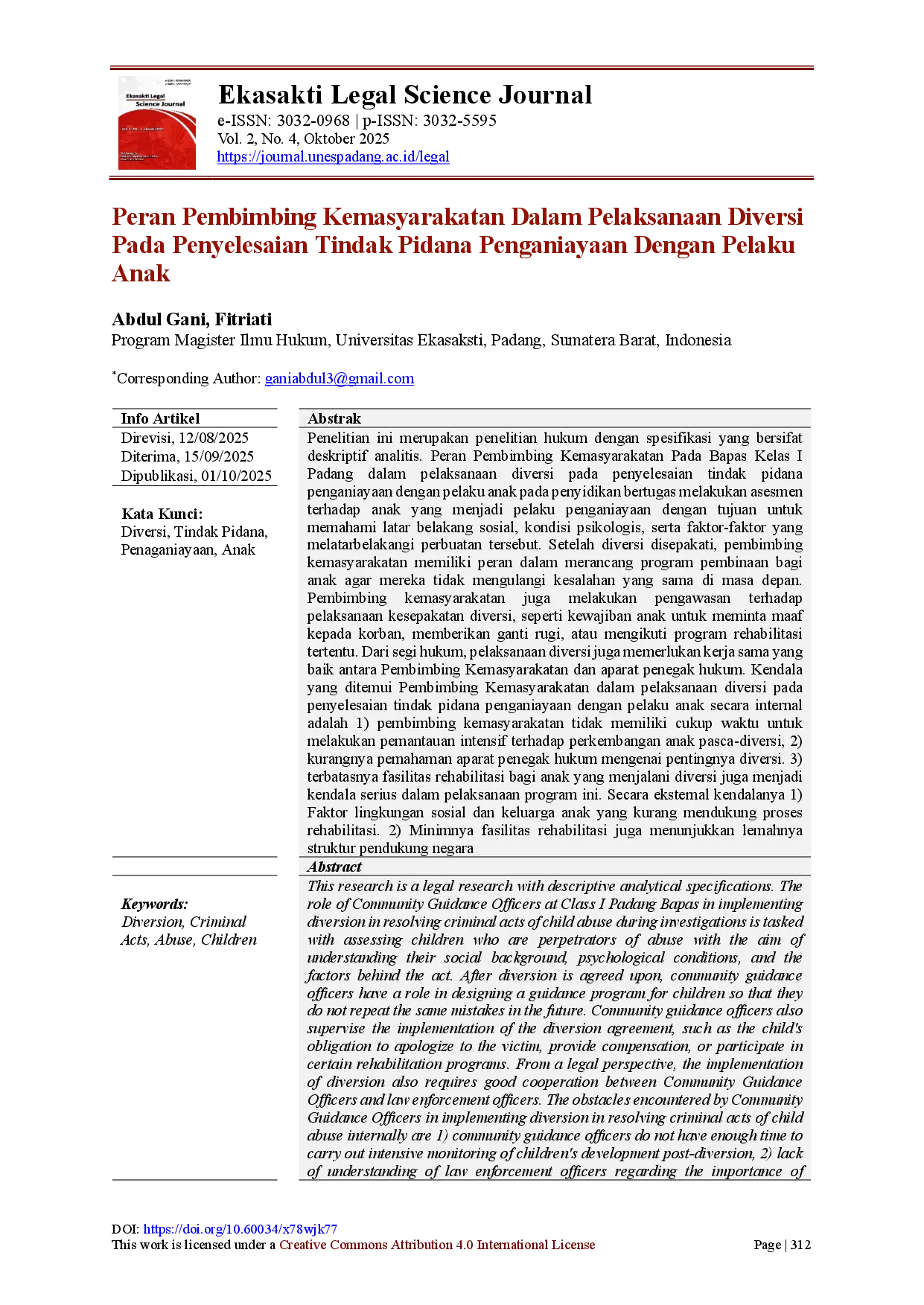 juris Peran Pembimbing Kemasyarakatan Dalam Pelaksanaan Diversi Pada Penyelesaian Tindak Pidana Penganiayaan Dengan Pelaku Anak