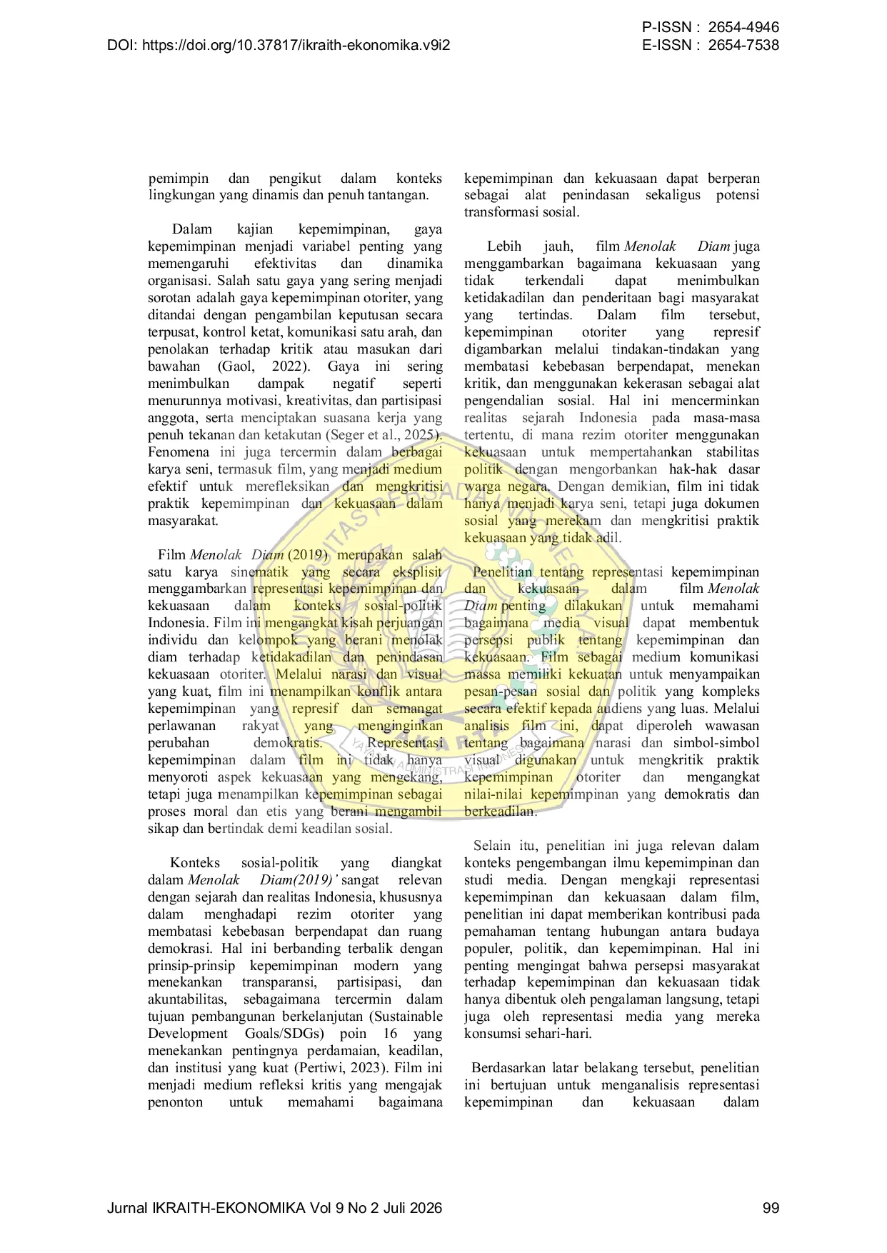 JURIS Representasi Kepemimpinan dan Kekuasaan Dalam Film Menolak Diam 2019