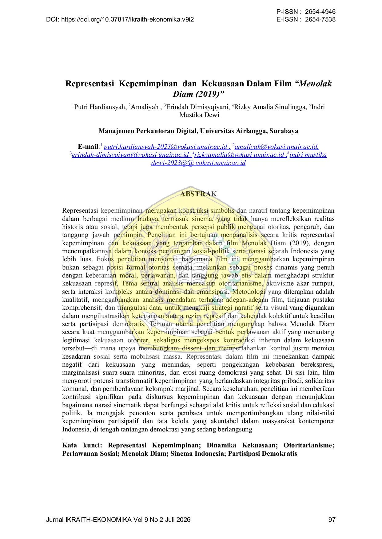 JURIS Representasi Kepemimpinan dan Kekuasaan Dalam Film Menolak Diam 2019