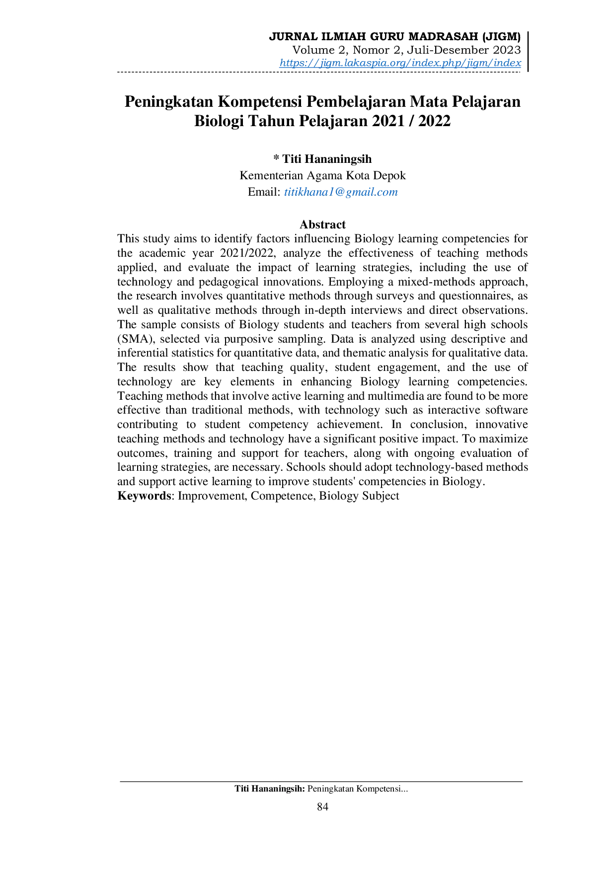 JURIS Peningkatan Kompetensi Pembelajaran Mata Pelajaran Biologi Tahun Pelajaran 2021 2022