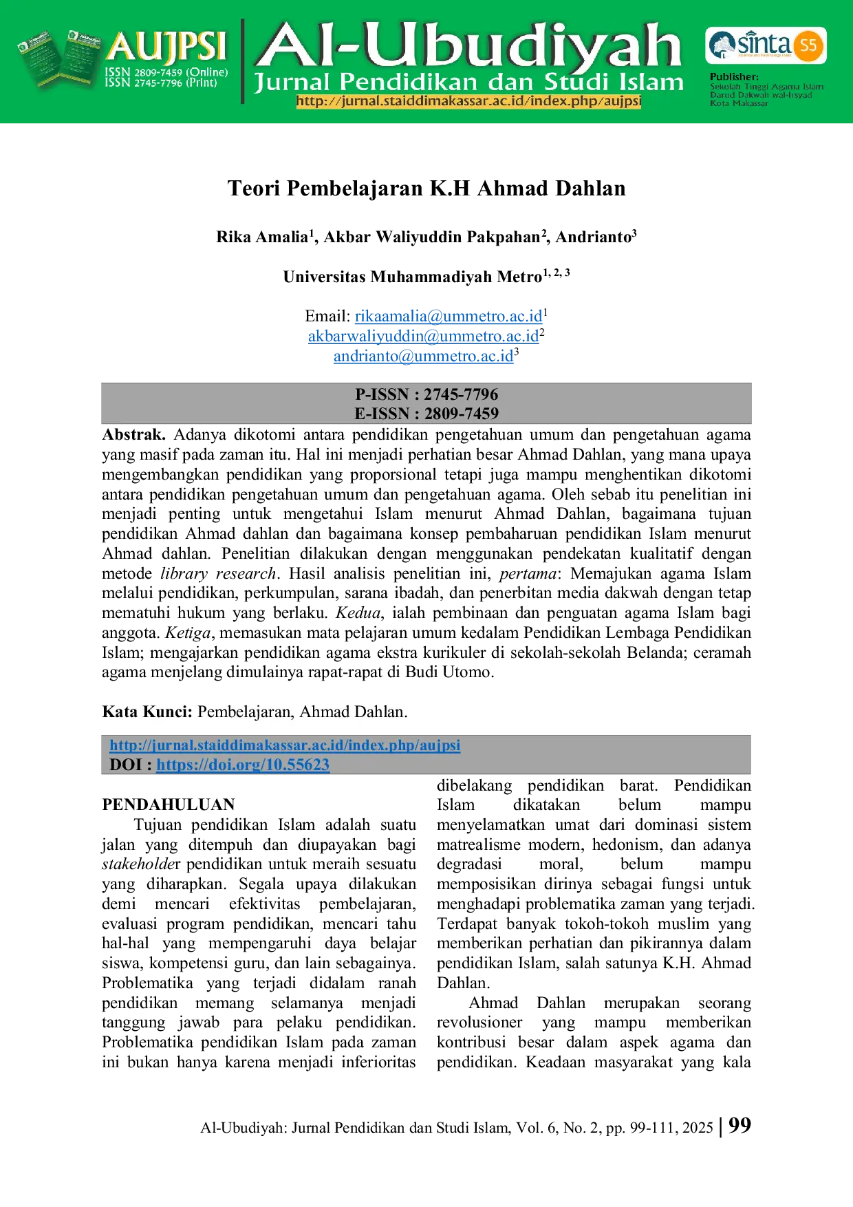 JURIS Teori Pembelajaran K H Ahmad Dahlan