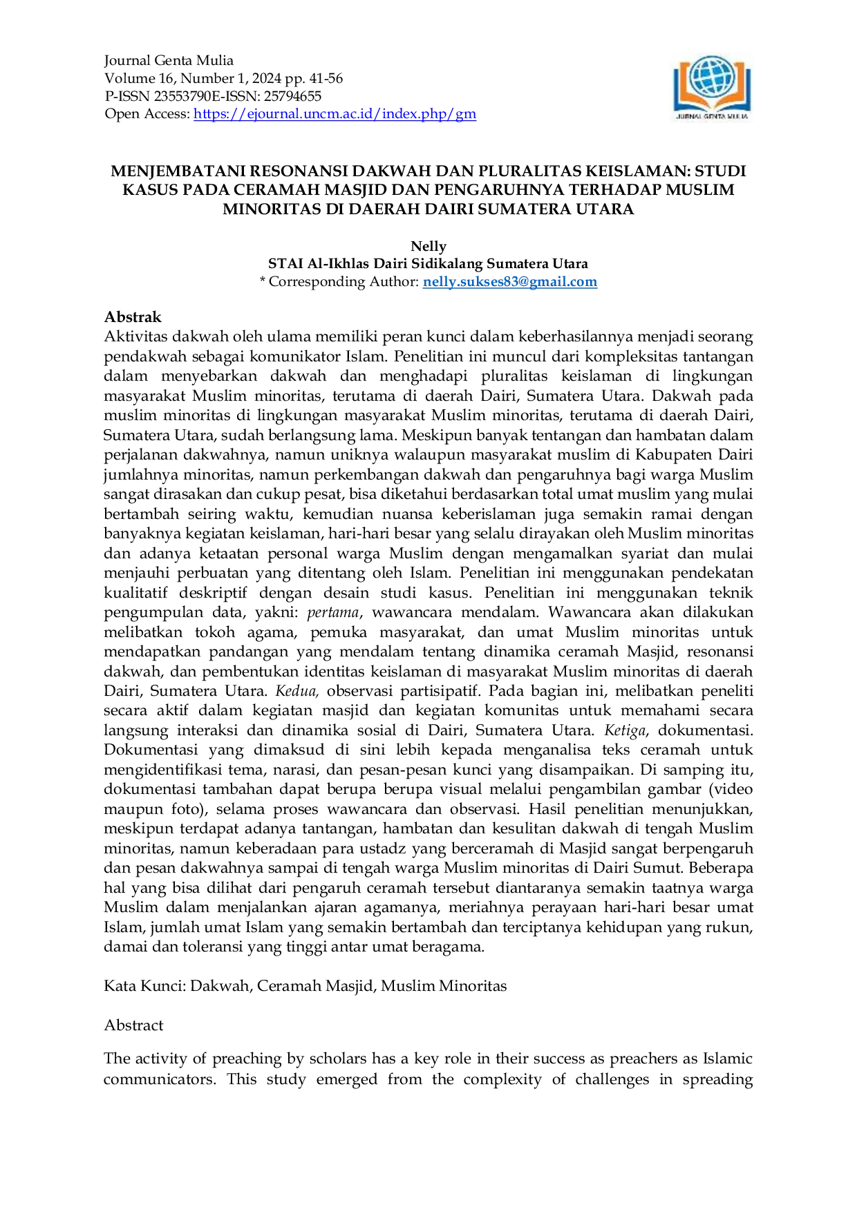 JURIS Menjembatani Resonansi Dakwah Dan Pluralitas Keislaman Studi Kasus Pada Ceramah Masjid Dan Pengaruhnya Terhadap Muslim Minoritas Di Daerah Dairi Sumatera Utara