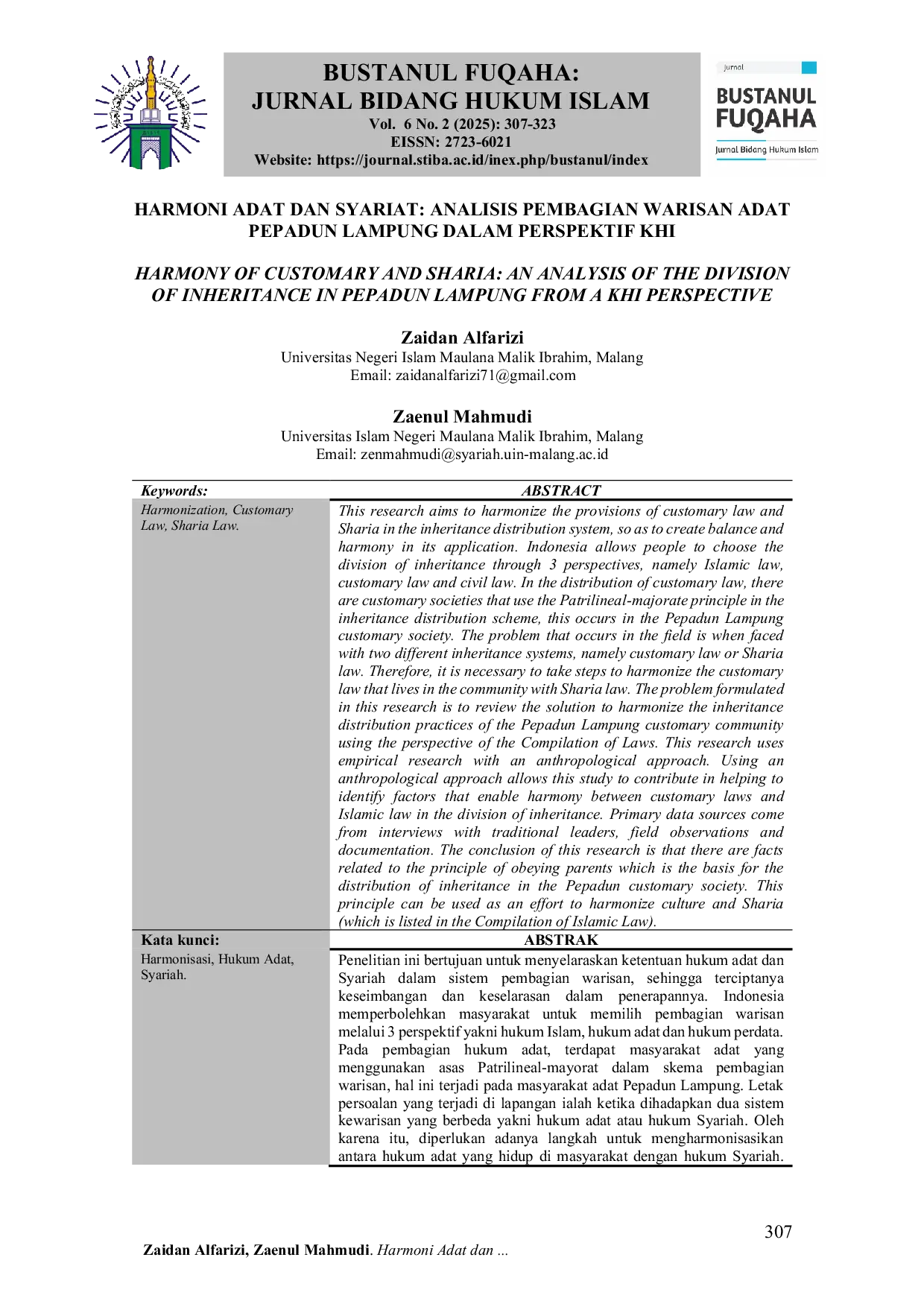 JURIS Harmoni Adat dan Syariat Analisis Pembagian Warisan Adat Pepadun Lampung dalam Perspektif Khi Harmony Of Customary and Sharia An Analysis of the Division of Inheritance in Pepadun Lampung from a Kh