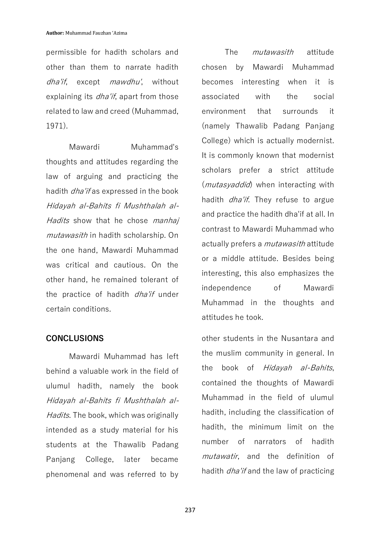 JURIS The Mawardi Muhammad s Hadith Thought in Hidayah Al Bahits fi Mushthalah Al Hadits