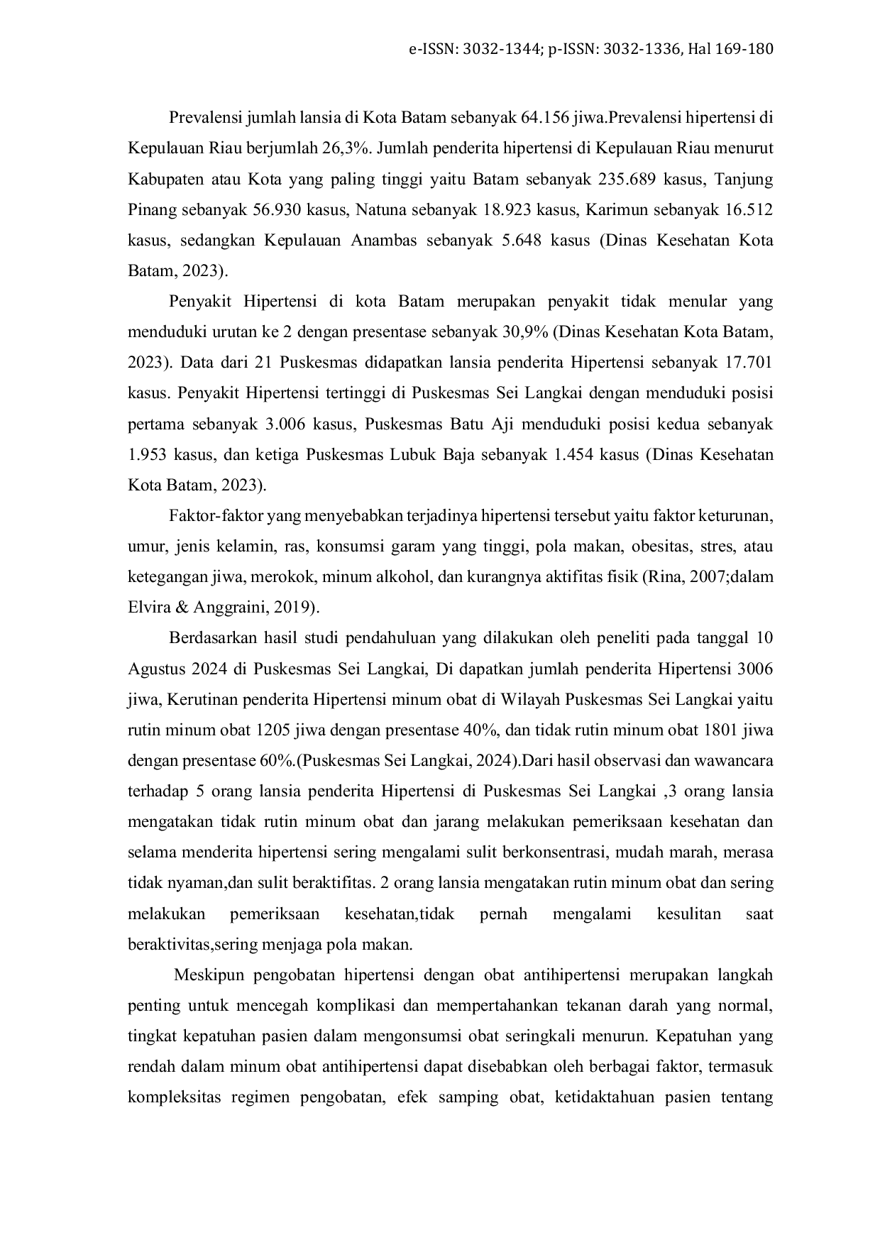 JURIS Hubungan Kepatuhan Minum Obat Hipertensi dengan Kualitas Hidup Lasia di Wilayah Kerja Puskesmas Sei Langkai Kota Batam