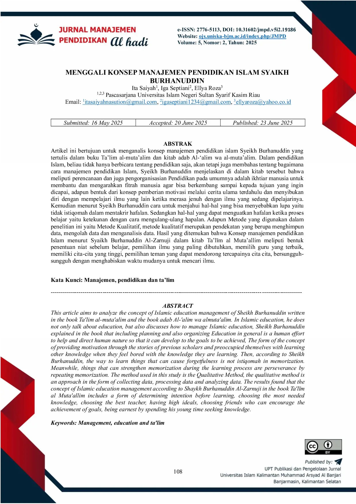 JURIS Menggali Konsep Manajemen Pendidikan Islam Syeikh Burhanuddin