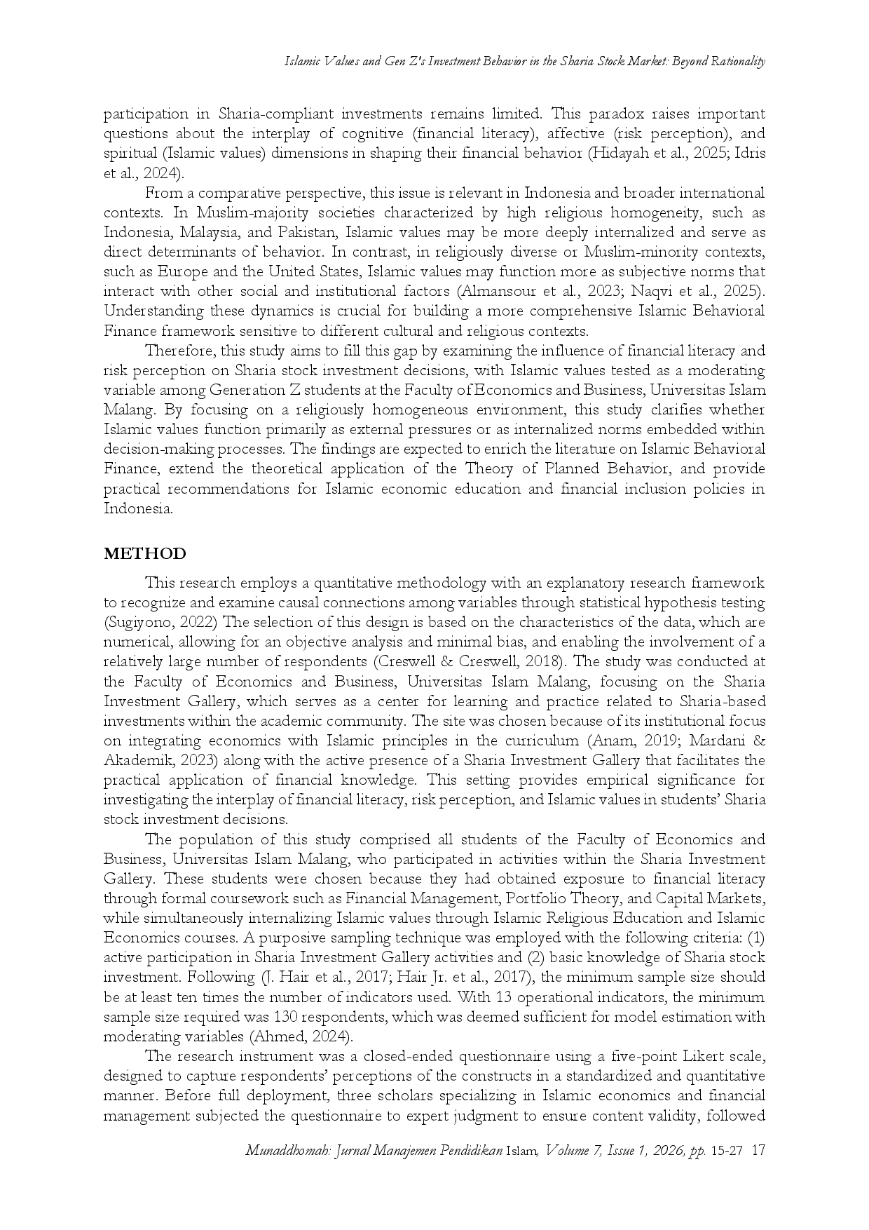 juris Islamic Values and Gen Z s Investment Behavior in the Sharia Stock Market Beyond Rationality