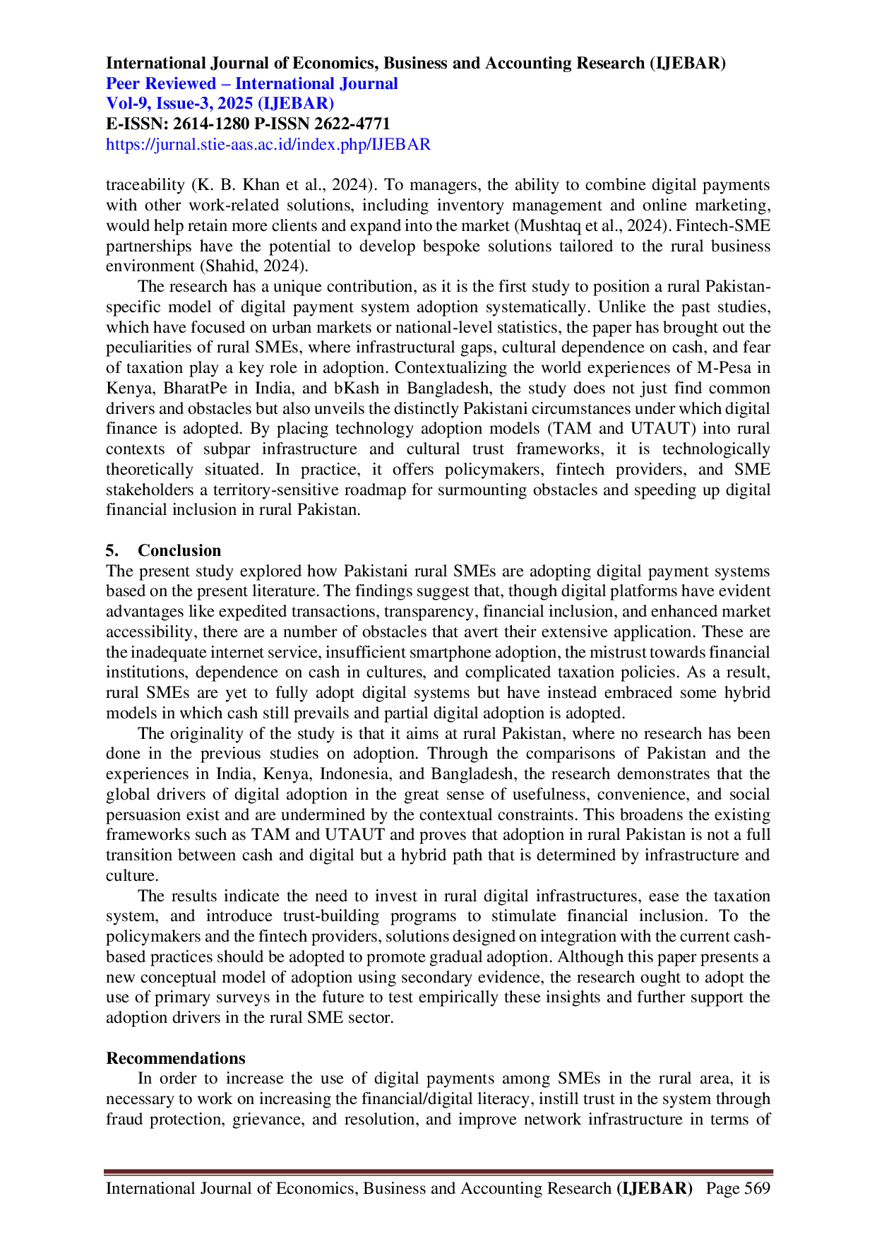 JURIS Exploring the Adoption and Impact of Digital Payment System on Small Medium Enterprises in Rural Pakistan