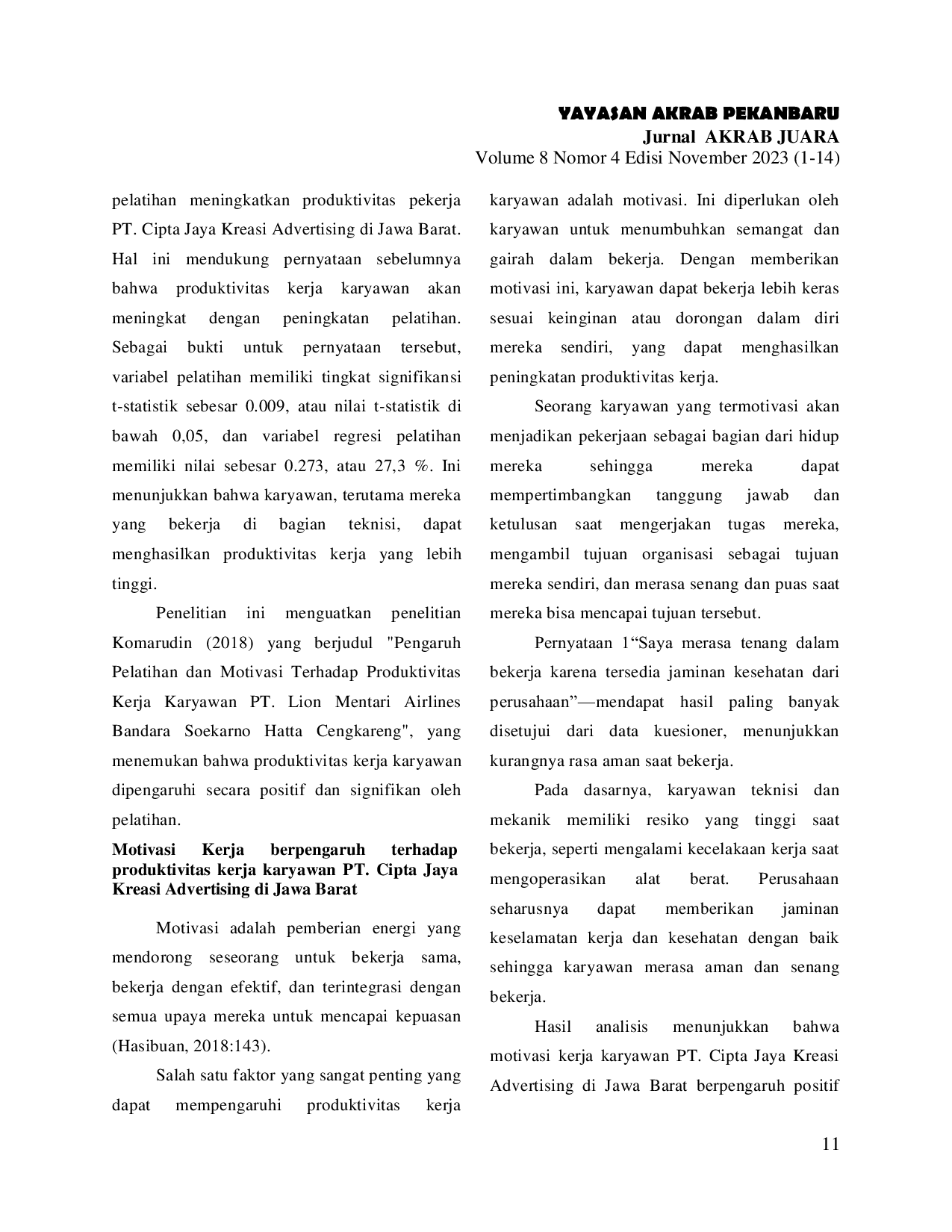 JURIS Faktor Faktor Yang Mempengaruhi Produktivitas Kerja Karyawan