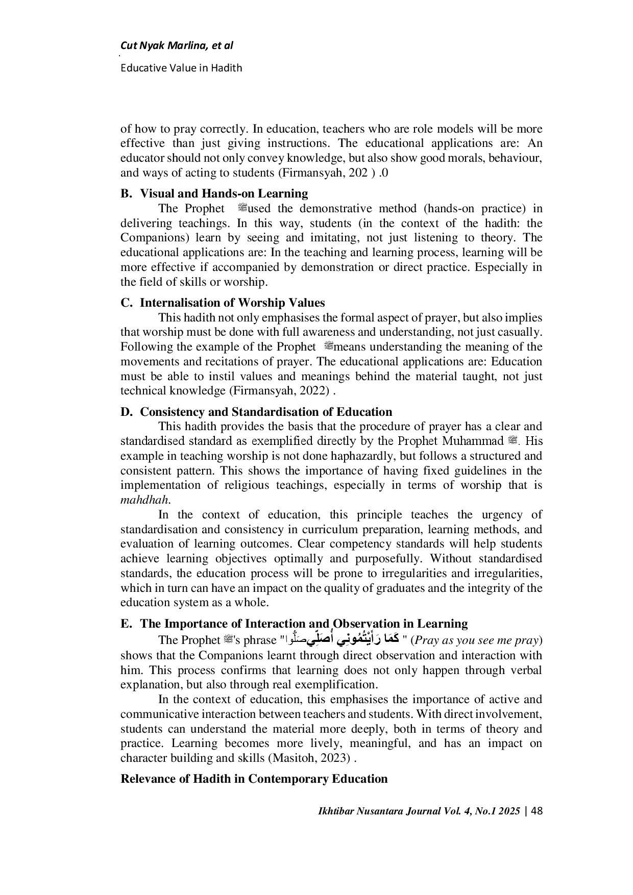 juris The Educative Value In The Hadith all KamA Raaytmn Uall A Pedagogical Analysis Of Prophetic Instruction