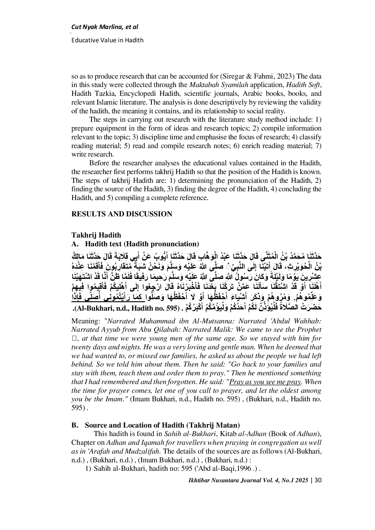 juris The Educative Value In The Hadith all KamA Raaytmn Uall A Pedagogical Analysis Of Prophetic Instruction