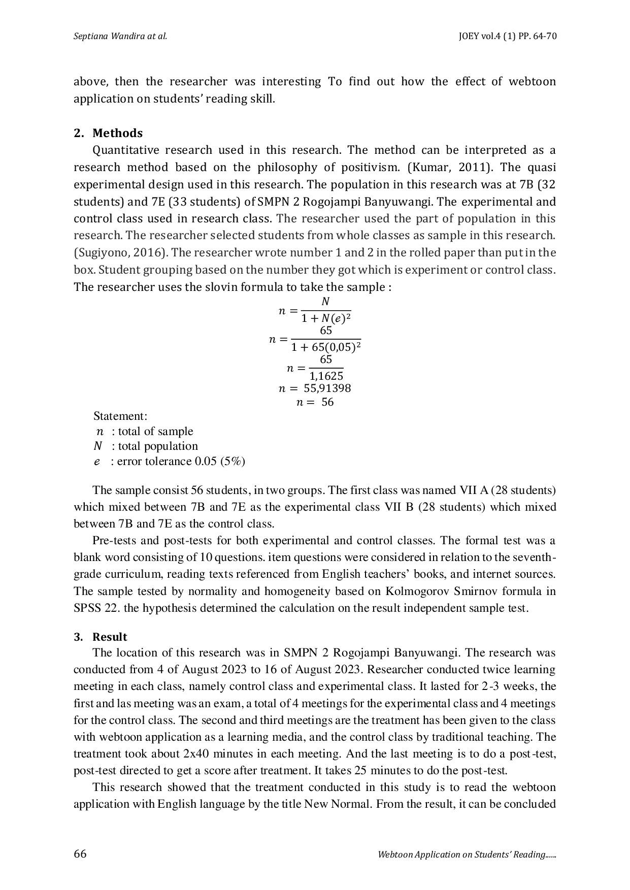 JURIS The Effect of Webtoon Application on Students Reading Skill at Seventh Grade in SMPN 2 Rogojampi Banyuwangi English
